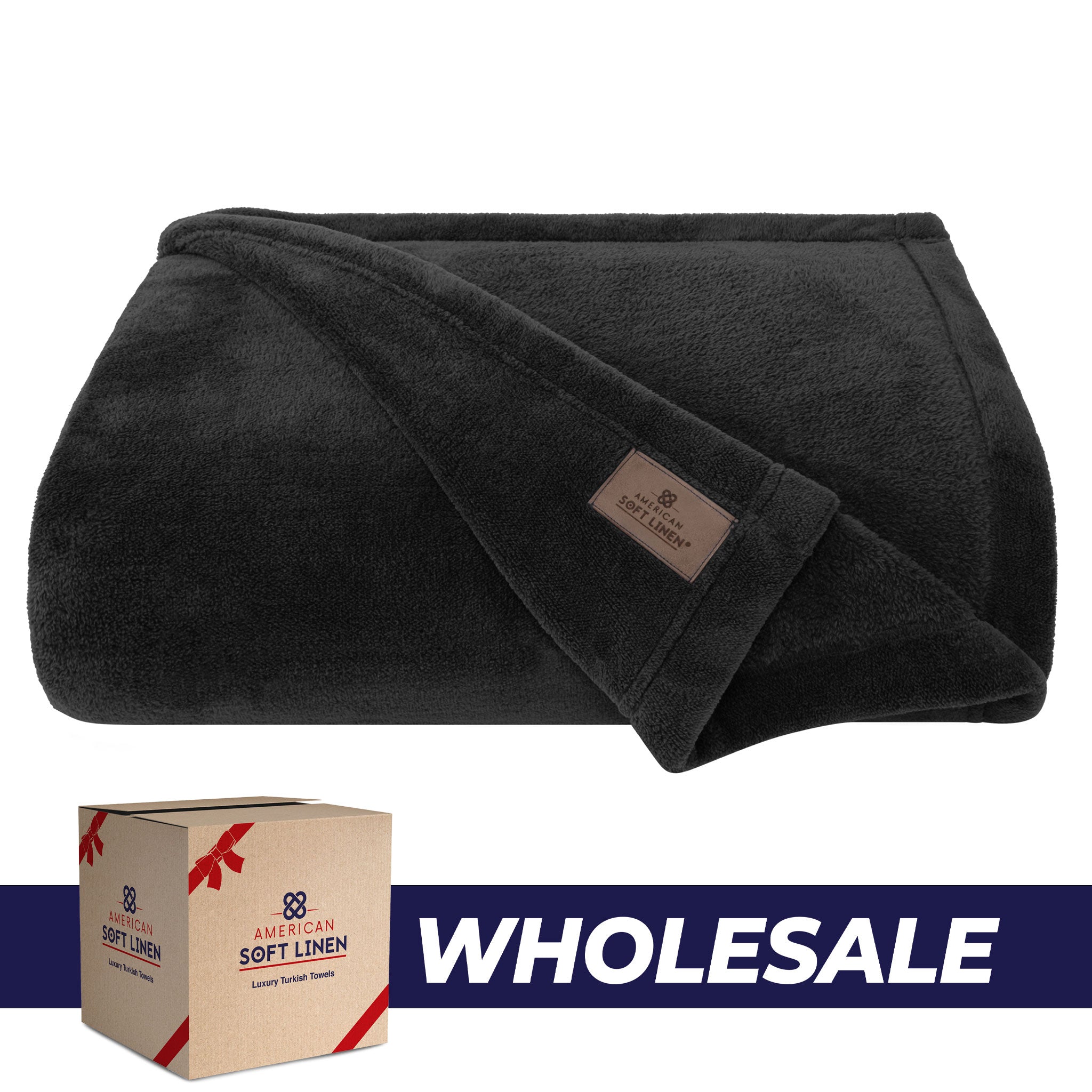 American Soft Linen - Bedding Fleece Blanket - Wholesale - 9 Set Case Pack - Queen Size 85x90 inches - Black - 0