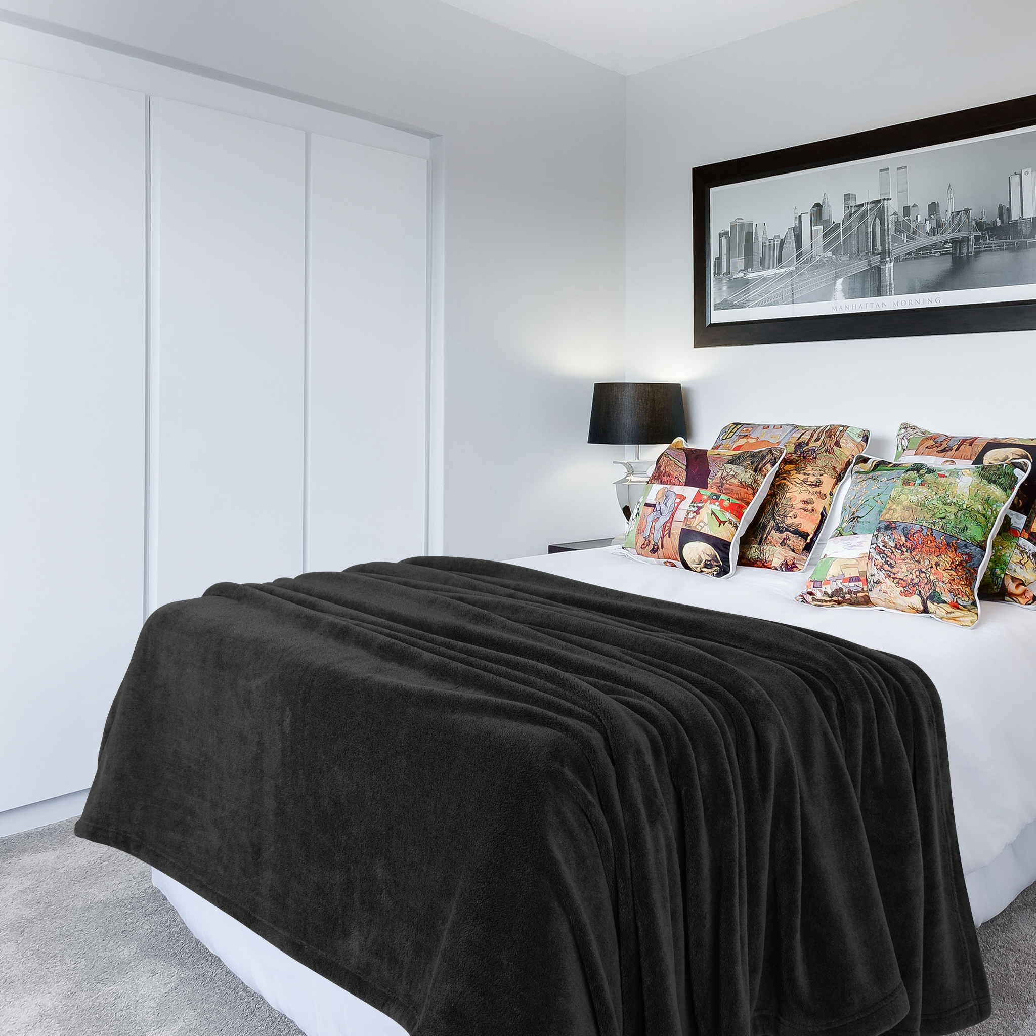 American Soft Linen - Bedding Fleece Blanket - Wholesale - 9 Set Case Pack - Queen Size 85x90 inches - Black - 1