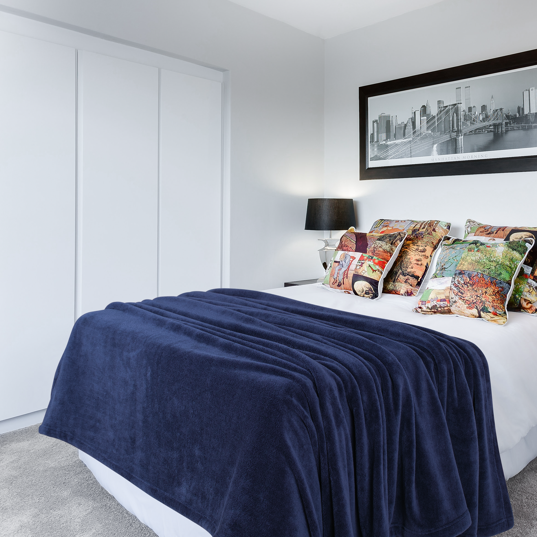 American Soft Linen - Bedding Fleece Blanket - Wholesale - 9 Set Case Pack - Queen Size 85x90 inches - Navy-Blue - 1