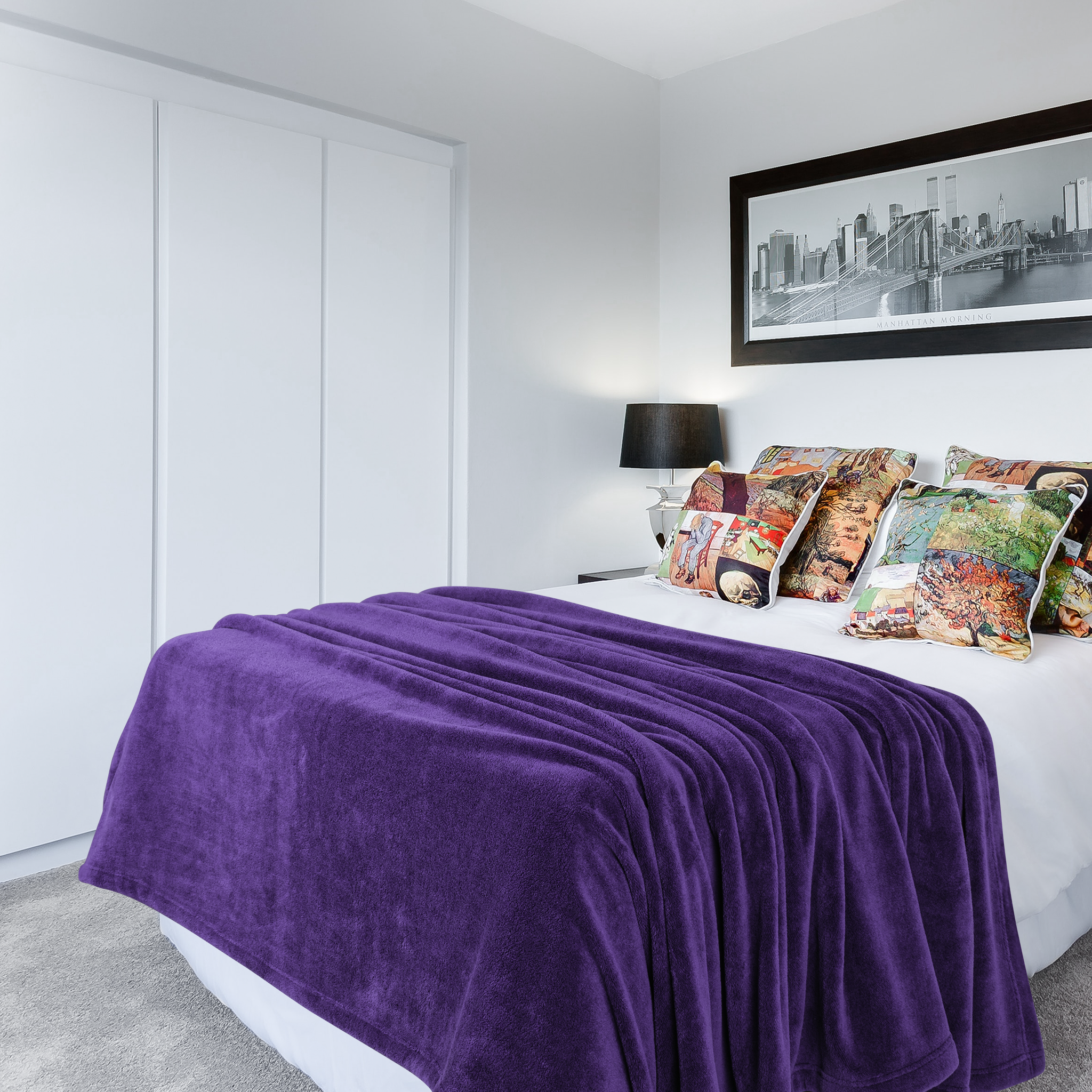 American Soft Linen - Bedding Fleece Blanket - Wholesale - 9 Set Case Pack - Queen Size 85x90 inches - Purple - 1