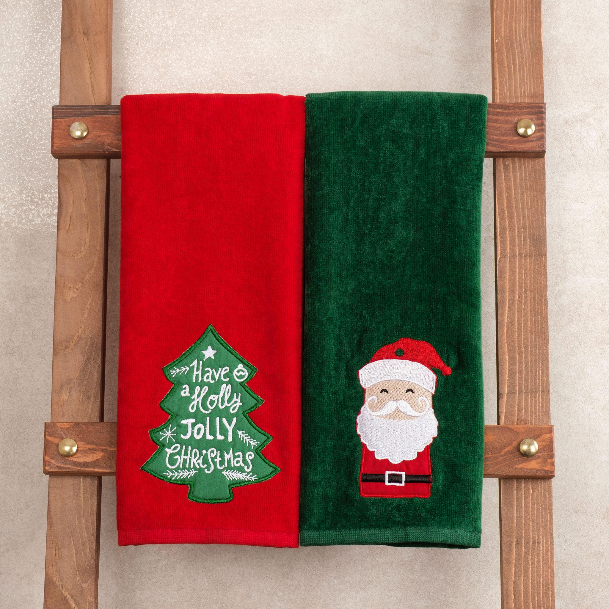 American Soft Linen - Christmas Towels 2  Packed Embroidered Towels for Decor Xmas - 60 Set Case Pack - Santa-tree - 6