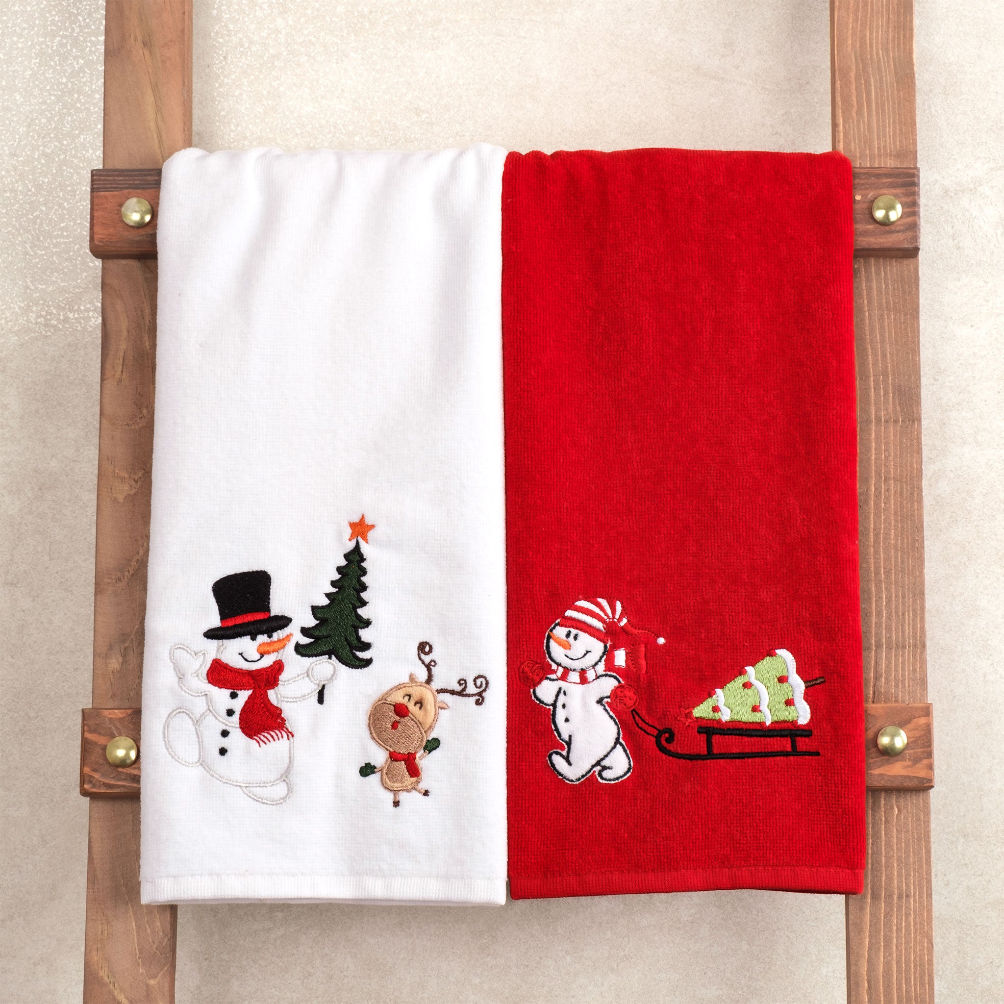 American Soft Linen - Christmas Towels 2  Packed Embroidered Towels for Decor Xmas - 60 Set Case Pack - Snowmen - 6