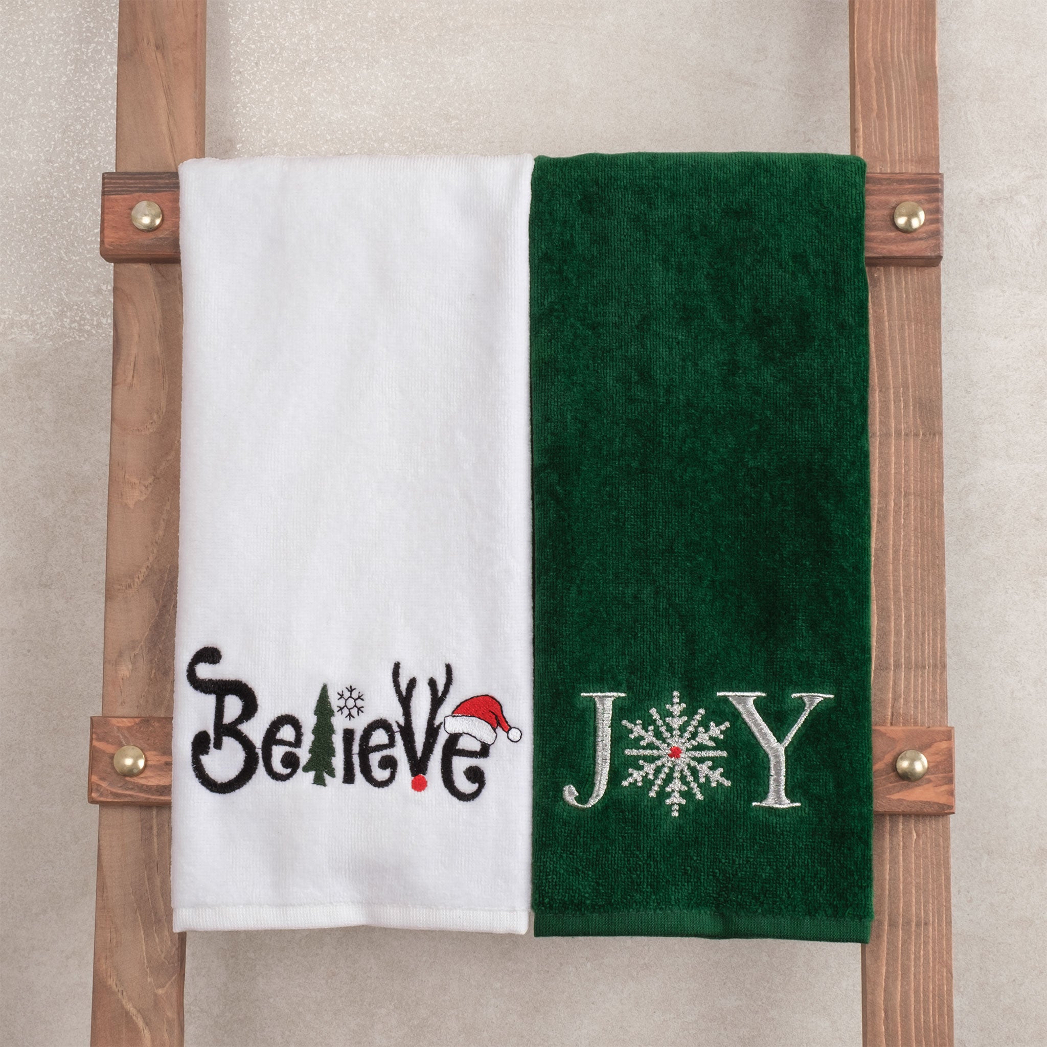 American Soft Linen - Christmas Towels 2 Packed Embroidered Towels for Decor Xmas - Joy-Believe - 6