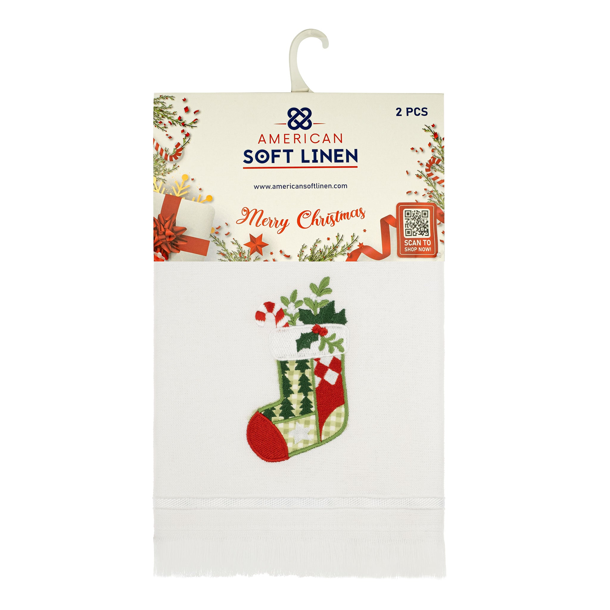 American Soft Linen - Christmas Towels Set 2 Packed Embroidered Turkish Cotton Hand Towels - Christmas Tree Socks - 9