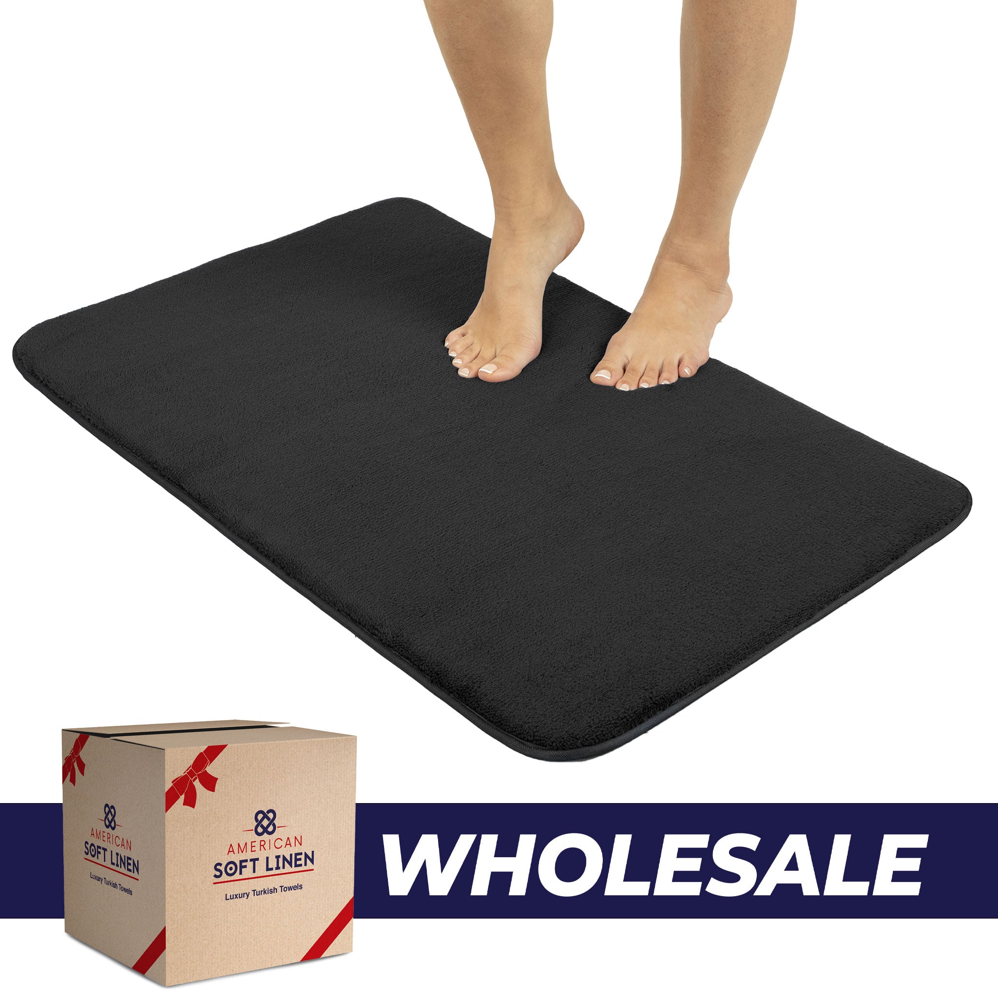 American Soft Linen - Fluffy Foamed Non-Slip Bath Rug 21x32 Inch - 18 Set Case Pack - Black - 0