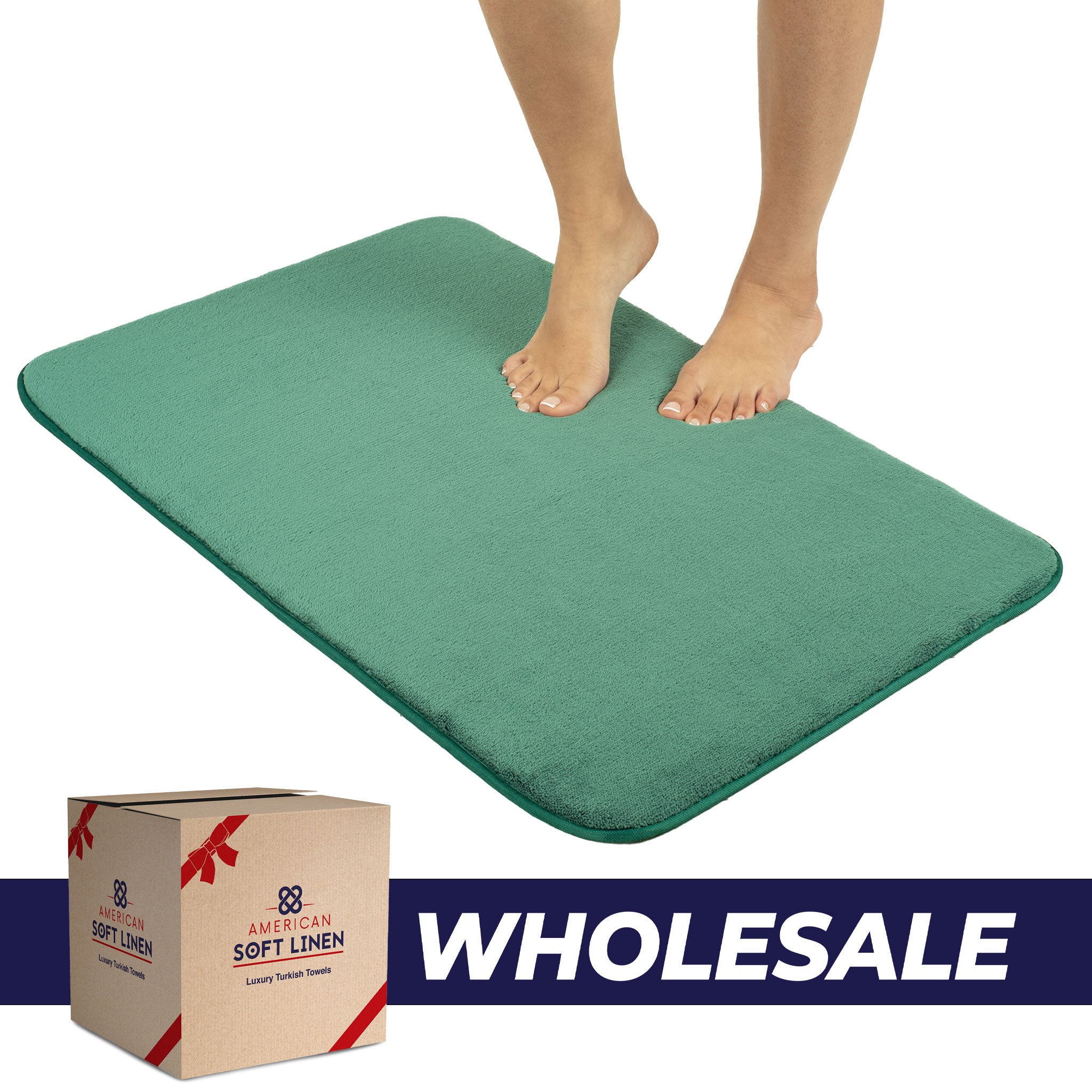 American Soft Linen - Fluffy Foamed Non-Slip Bath Rug 21x32 Inch - 18 Set Case Pack - Colonial-Blue - 0
