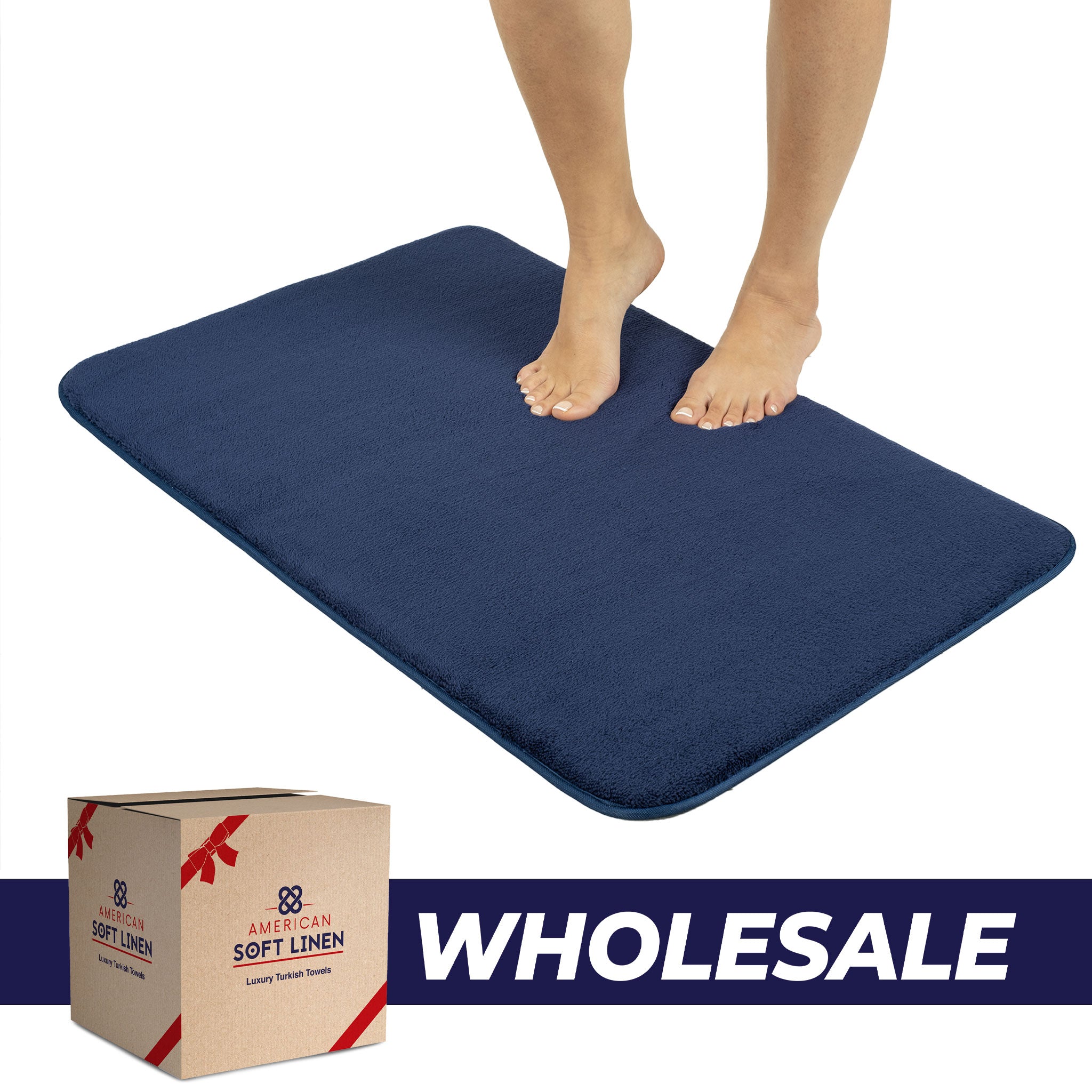 American Soft Linen - Fluffy Foamed Non-Slip Bath Rug 21x32 Inch -  18 Set Case Pack - Navy-Blue - 0
