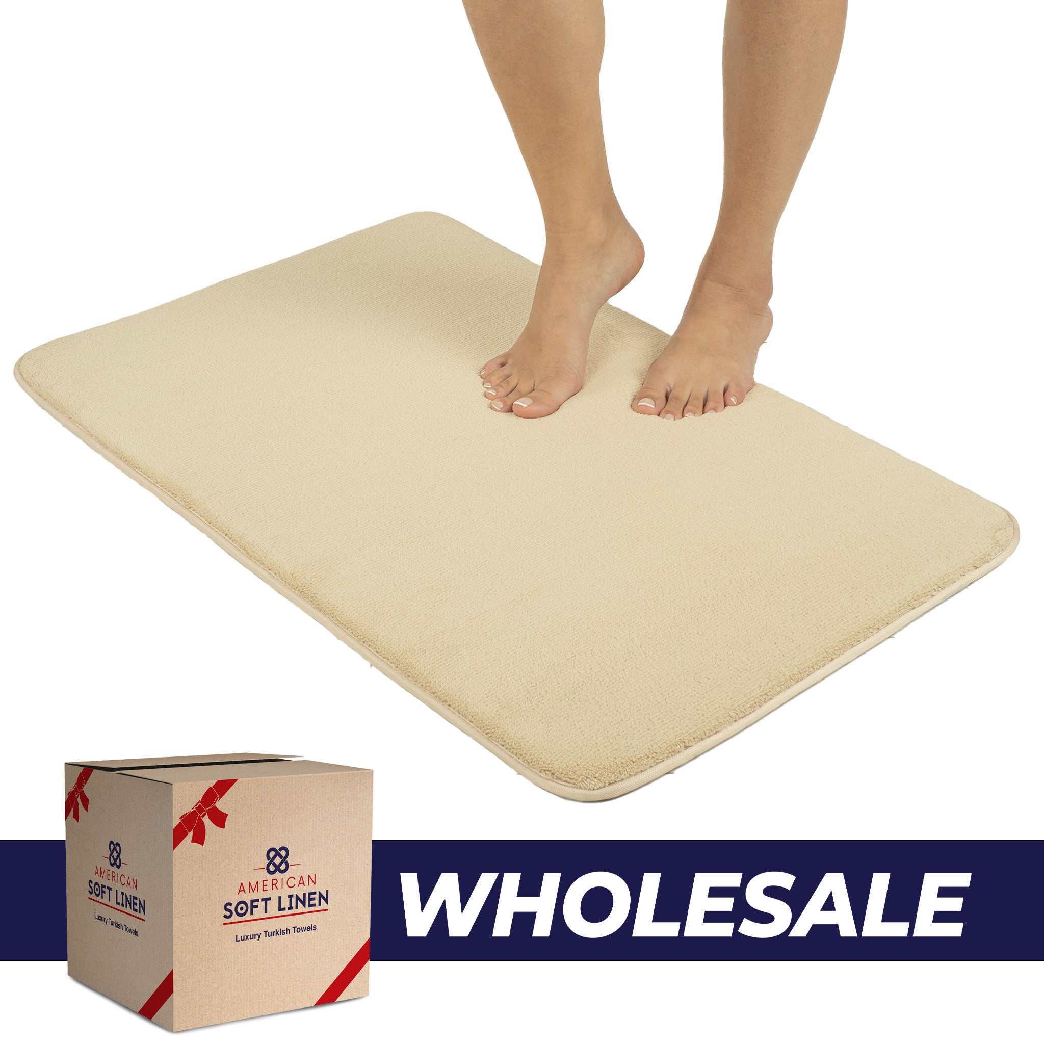 American Soft Linen - Fluffy Foamed Non-Slip Bath Rug 21x32 Inch - 18 Set Case Pack - Sand-Taupe - 0