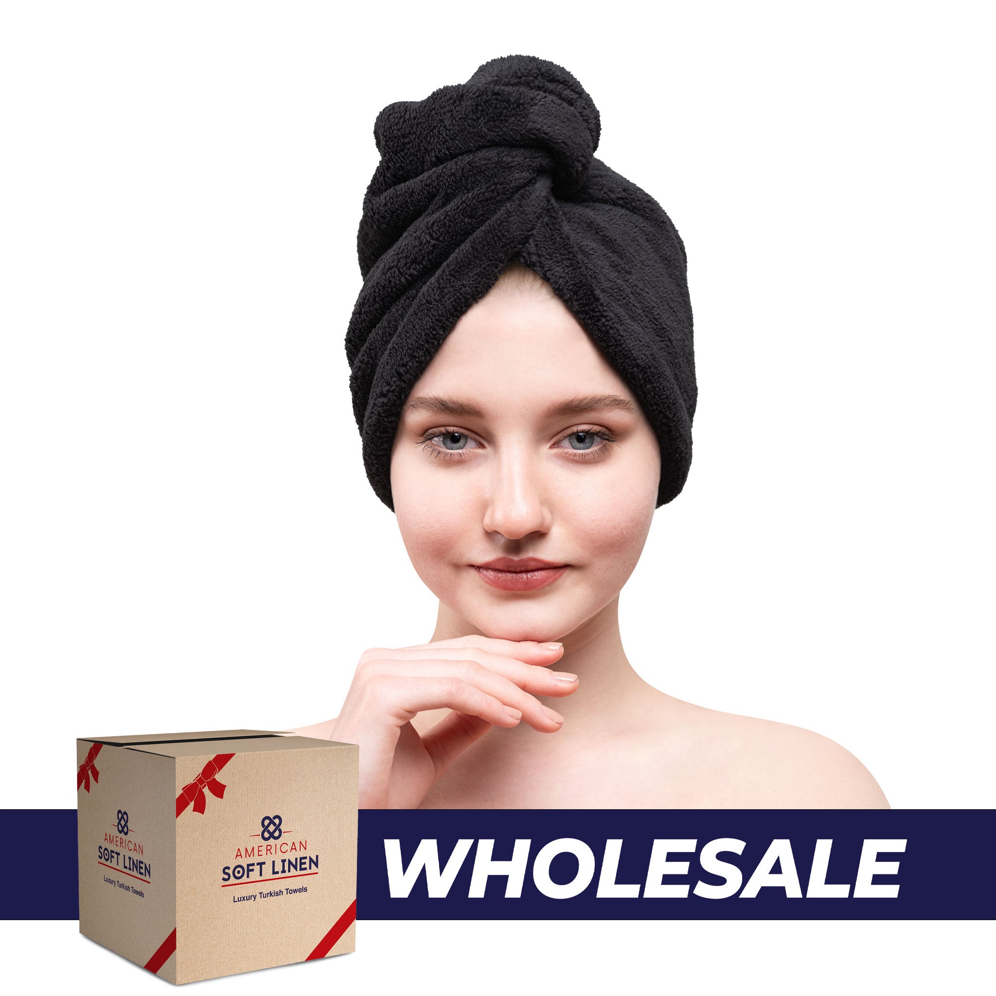 American Soft Linen - Hair Drying Towel - 1-PACKED - 90 Piece Case Pack - Black - 0