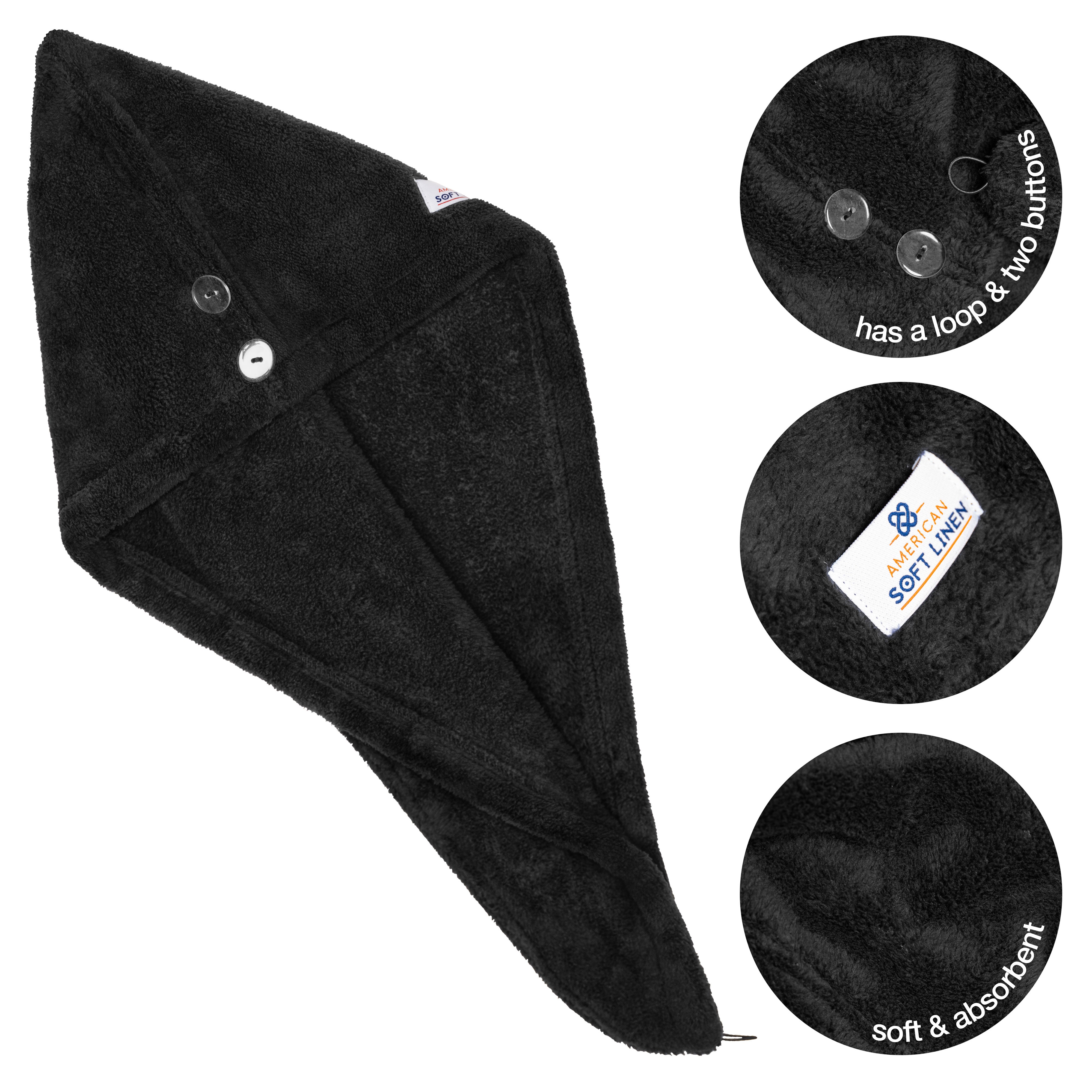 American Soft Linen - Hair Drying Towel - 1-PACKED - 90 Piece Case Pack - Black - 5