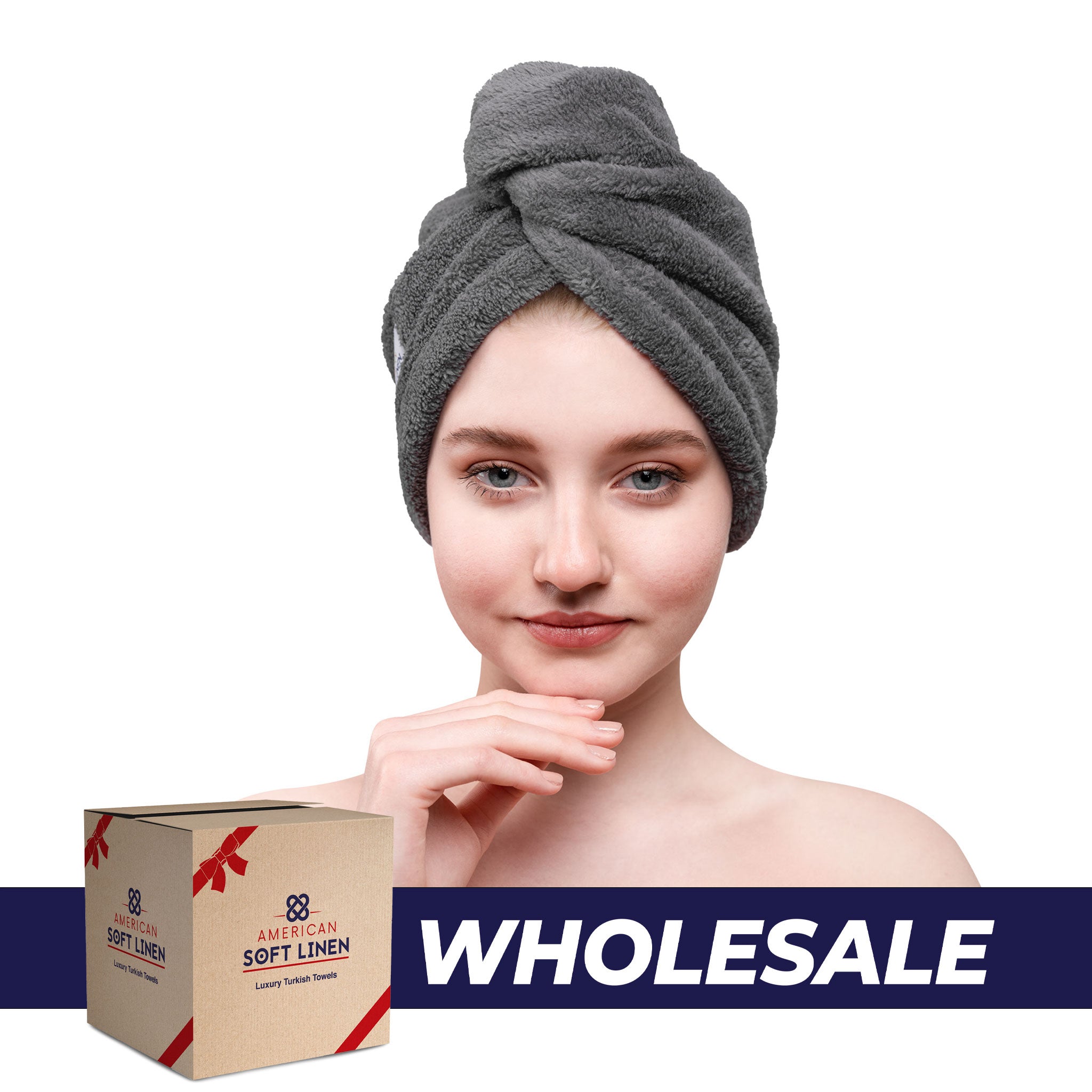 American Soft Linen - Hair Drying Towel - 1-PACKED - 90 Piece Case Pack - Gray - 0
