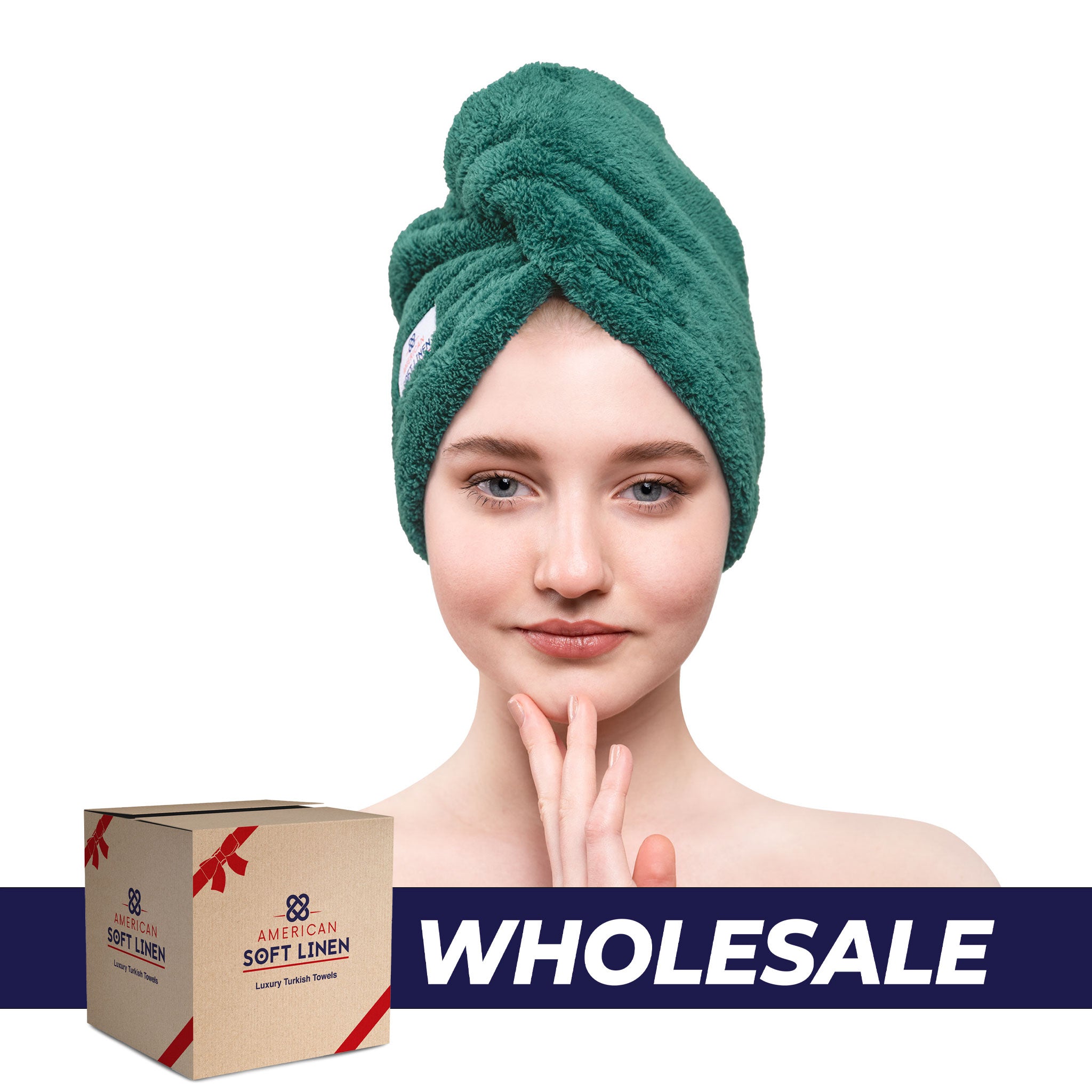 American Soft Linen - Hair Drying Towel - 2-PACKED - 50 Piece Case Pack - Colonial-Blue - 0