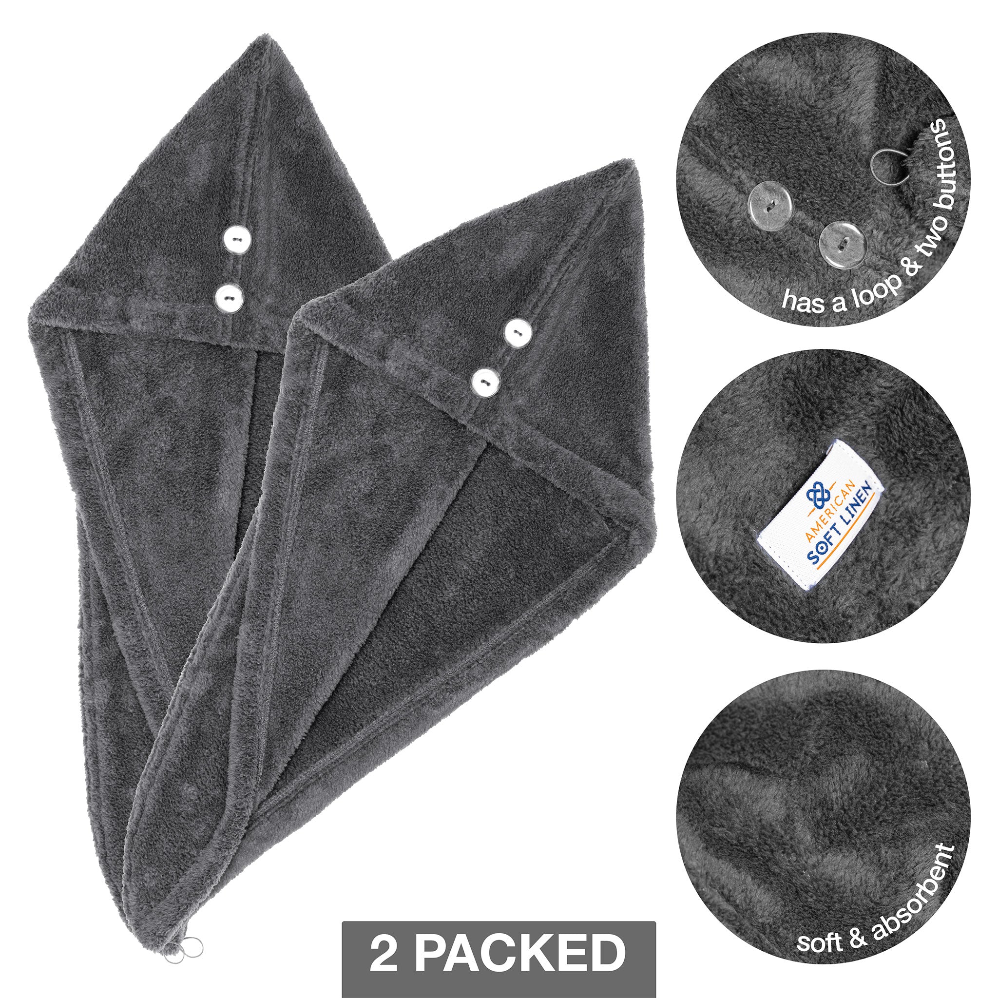 American Soft Linen - Hair Drying Towel - 2-PACKED - 50 Piece Case Pack - Gray - 5