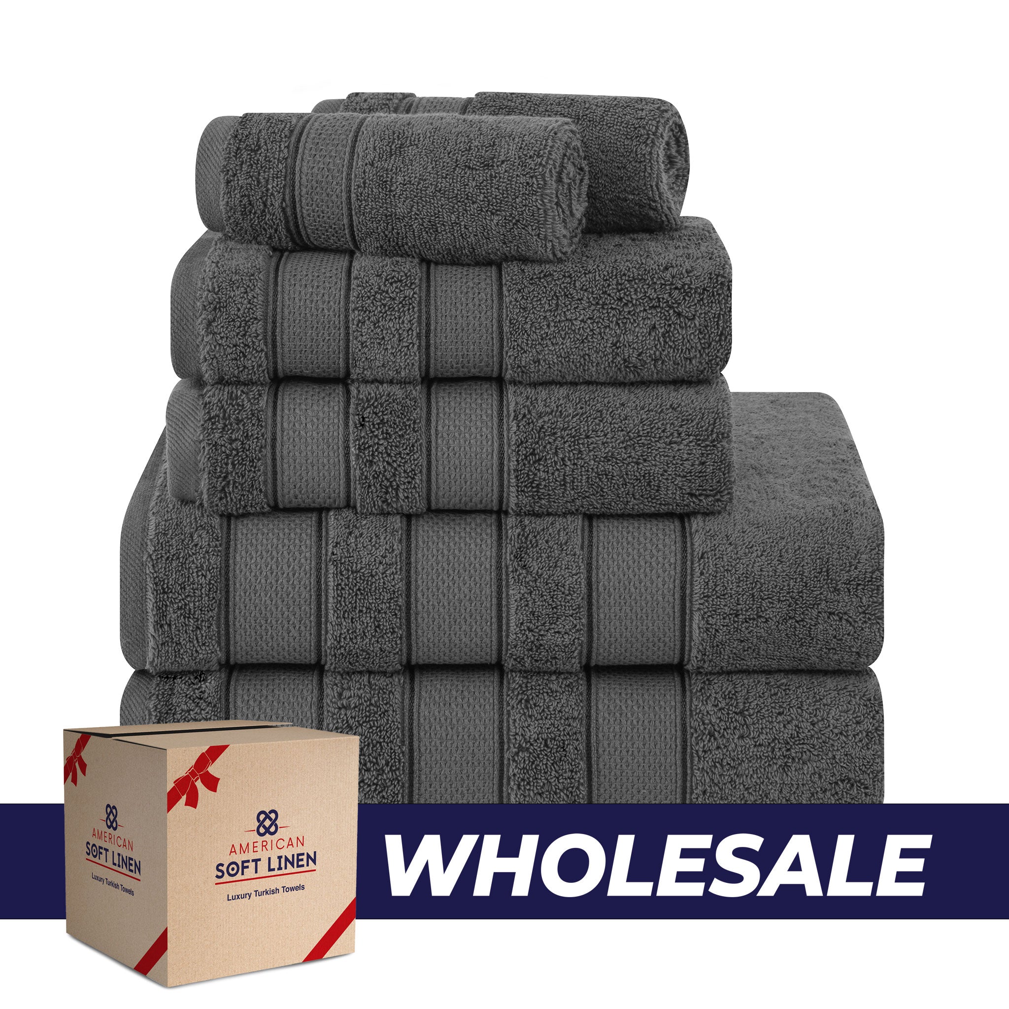 American Soft Linen Salem 6 Piece Bath Towel Set, 100% Turkish Combed Cotton, Rockridge Gray