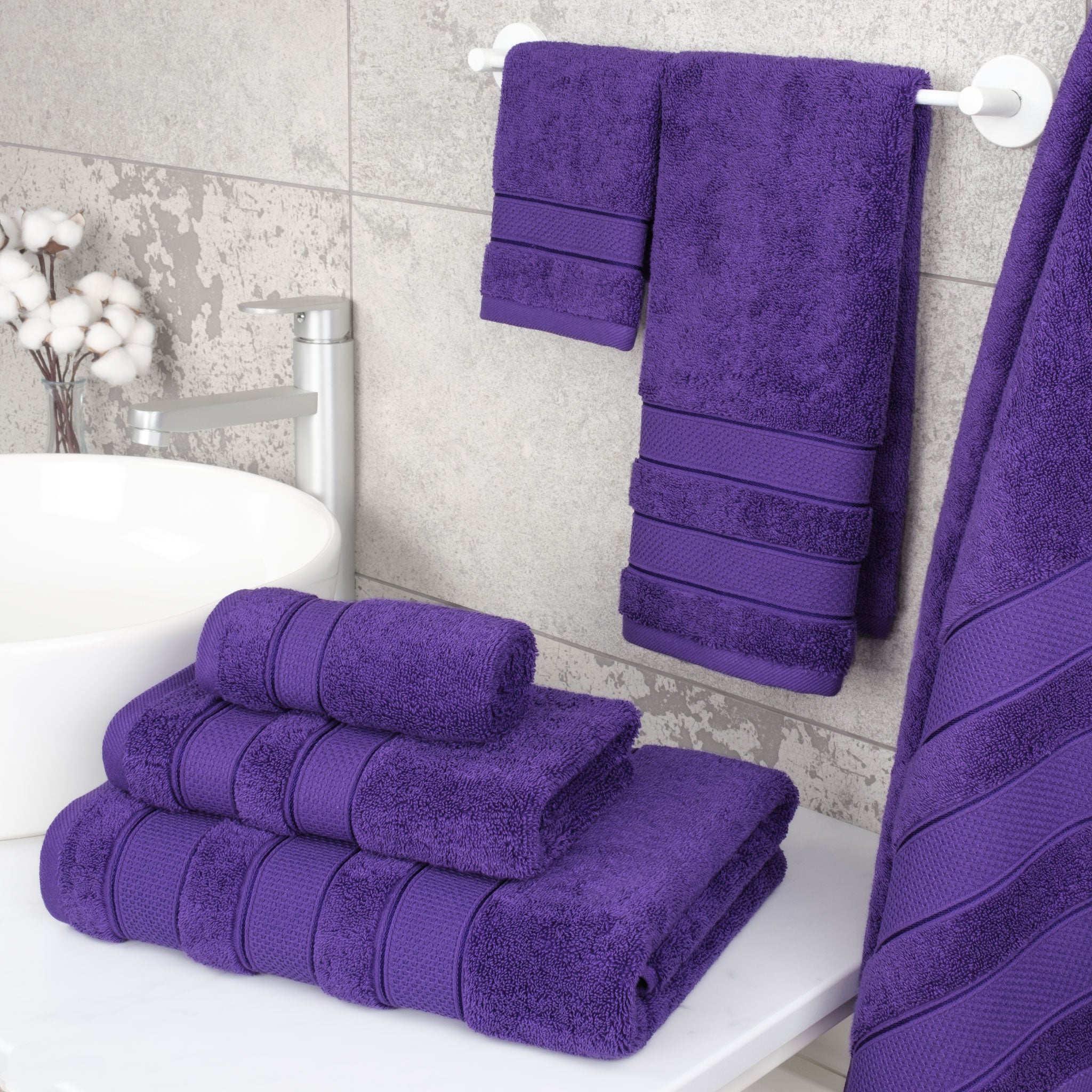 American Soft Linen - Salem 6 Piece Turkish Combed Cotton Luxury Bath Towel Set - 10 Set Case Pack - Purple - 2