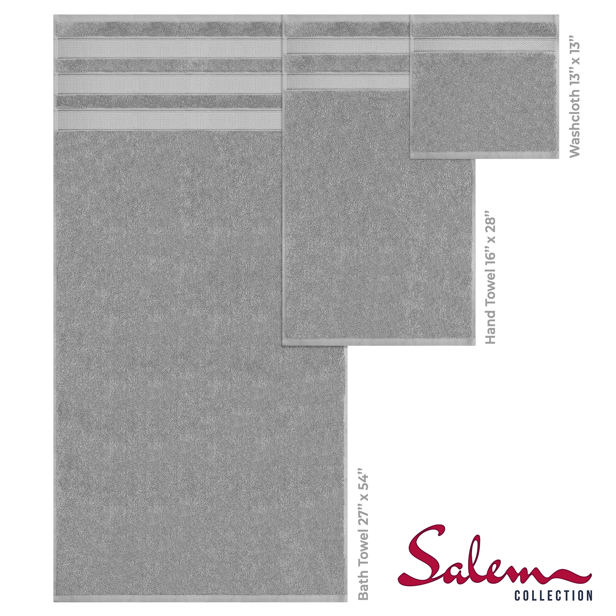 American Soft Linen - Salem 6 Piece Turkish Combed Cotton Luxury Bath Towel Set - 10 Set Case Pack - Rockridge-Gray - 4
