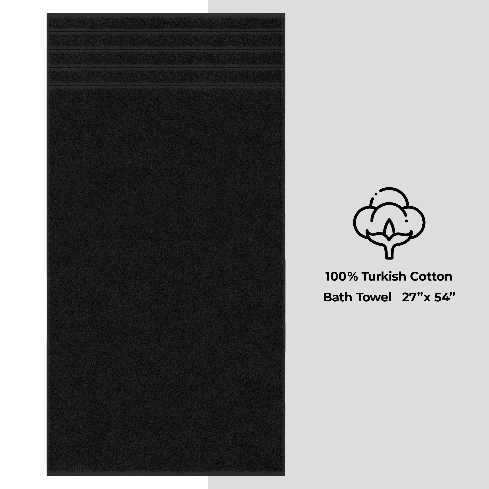 American Soft Linen - Single Piece Turkish Cotton Bath Towels - Black - 1