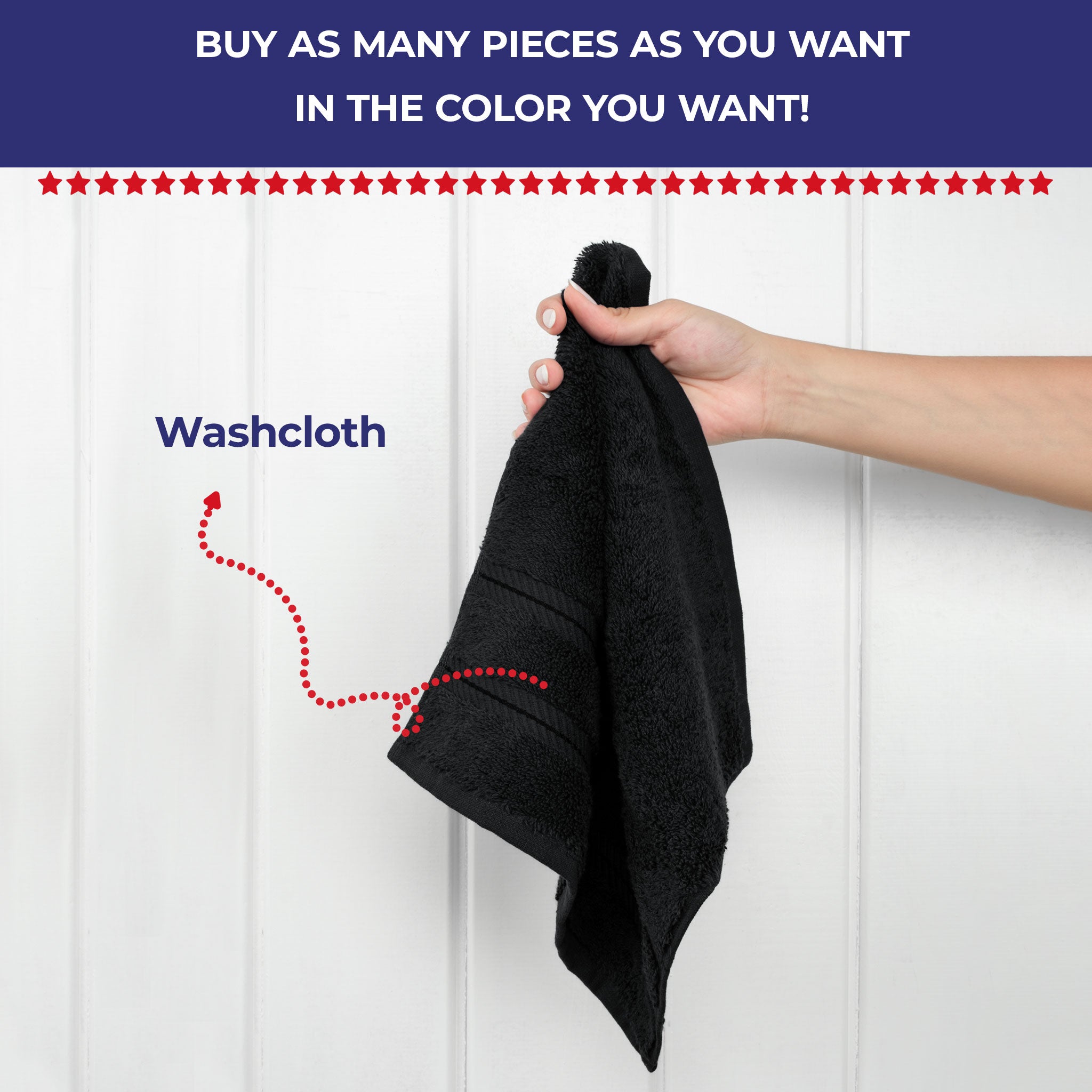 American Soft Linen - Single Piece Turkish Cotton Washcloth Towels - Black - 2