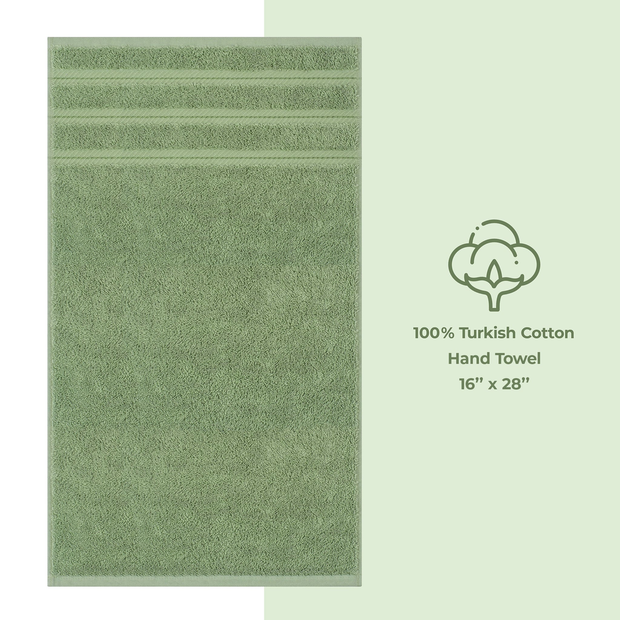 American Soft Linen - Single Piece Turkish Cotton Hand Towels - Sage-Green - 1
