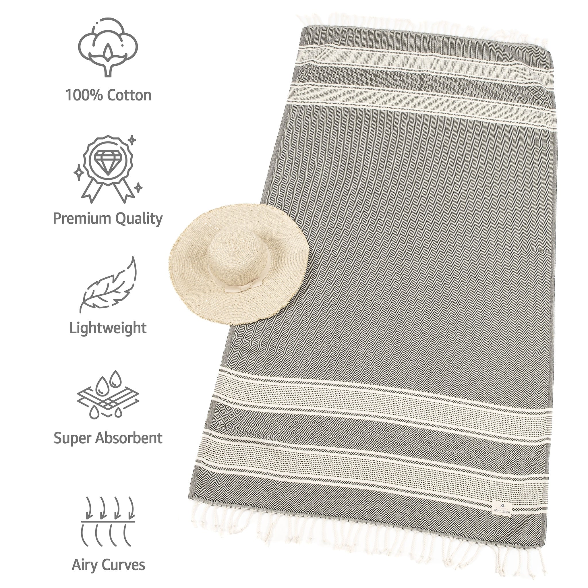 American Soft Linen - 100% Cotton Turkish Peshtemal Towels - 44 Set Case Pack - Black-Striped - 3
