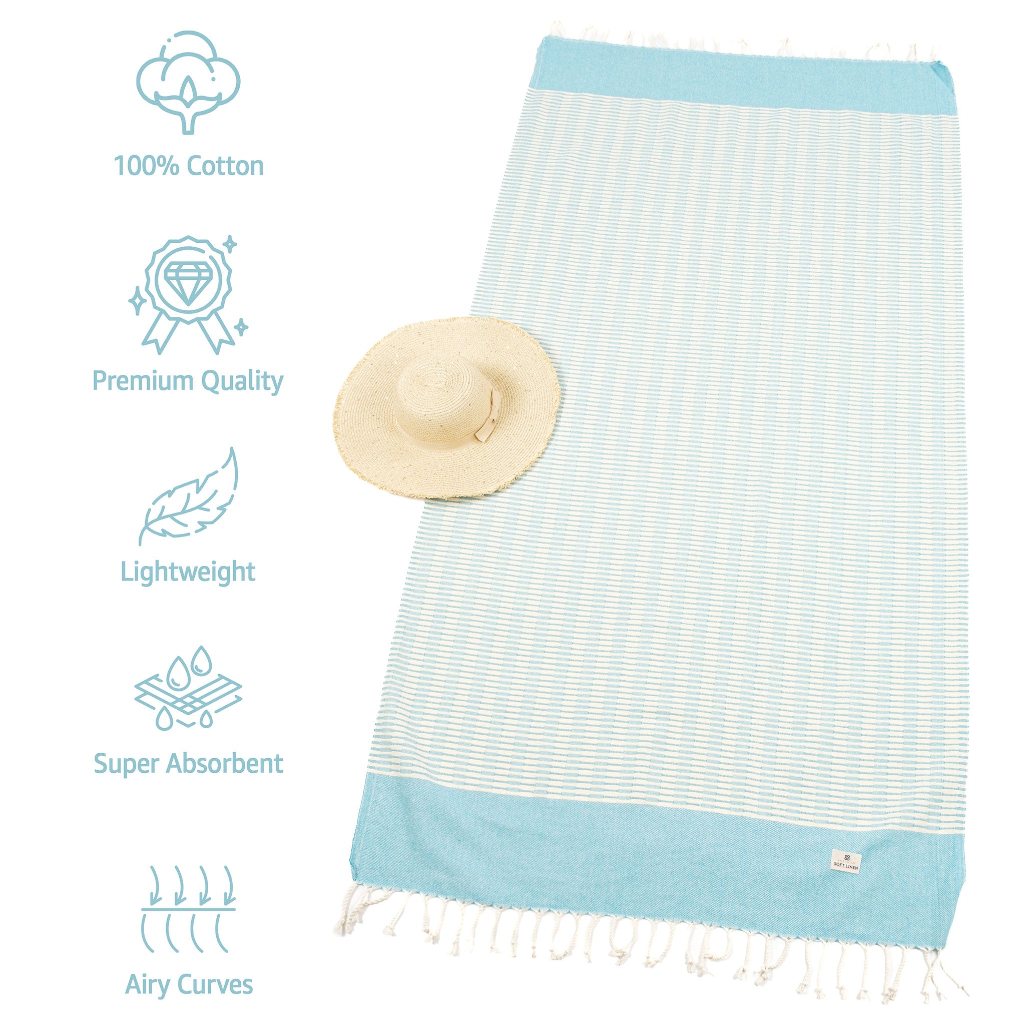 American Soft Linen - 100% Cotton Turkish Peshtemal Towels - 44 Set Case Pack - Turquoise - 3