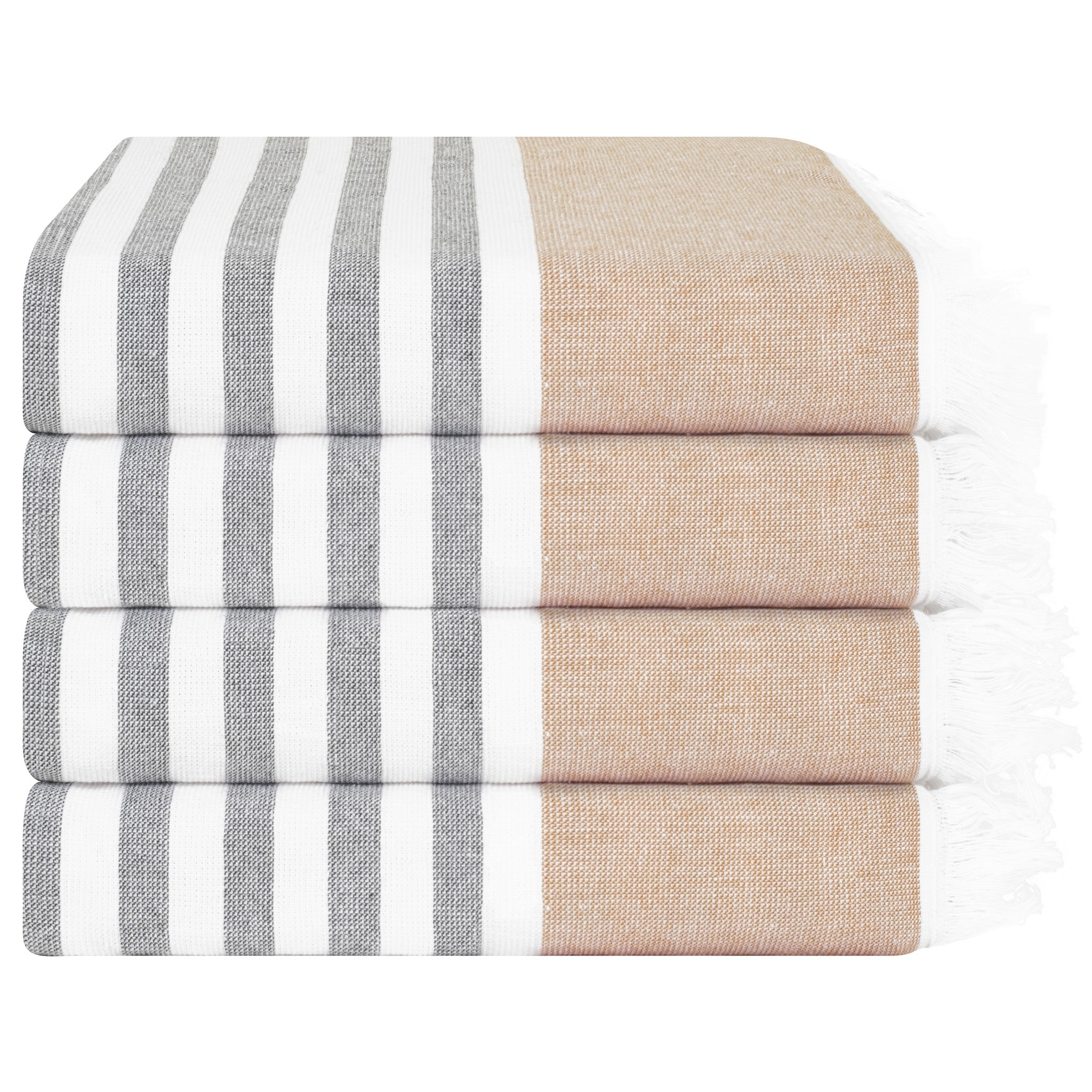 4 Packed 100% Cotton Terry Peshtemal & Beach Towel Brown-01