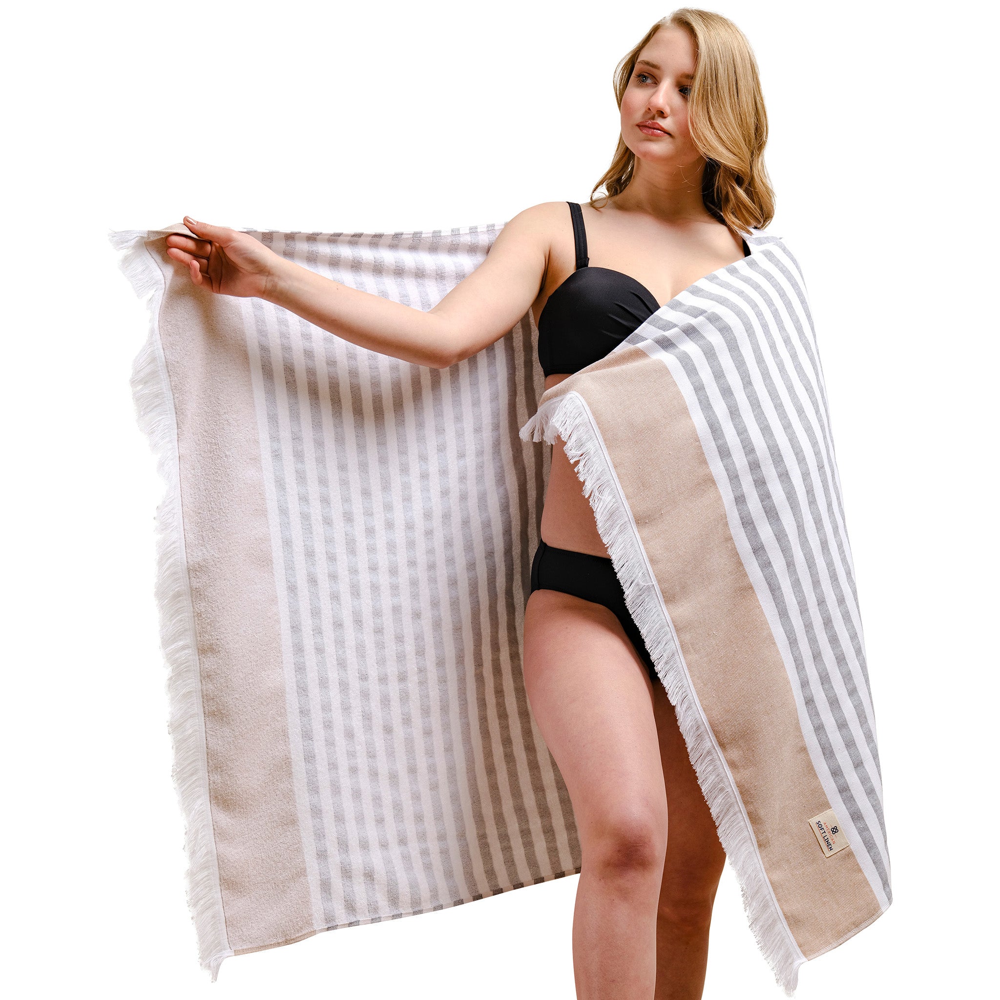 4 Packed Terry Peshtemal and Beach Towel, Mediterranean 100% Cotton Turkish Towels, Premium Peshtemals, 35" x 60", Modern &amp; Traditional Turkish Bath Towels, Brown 2