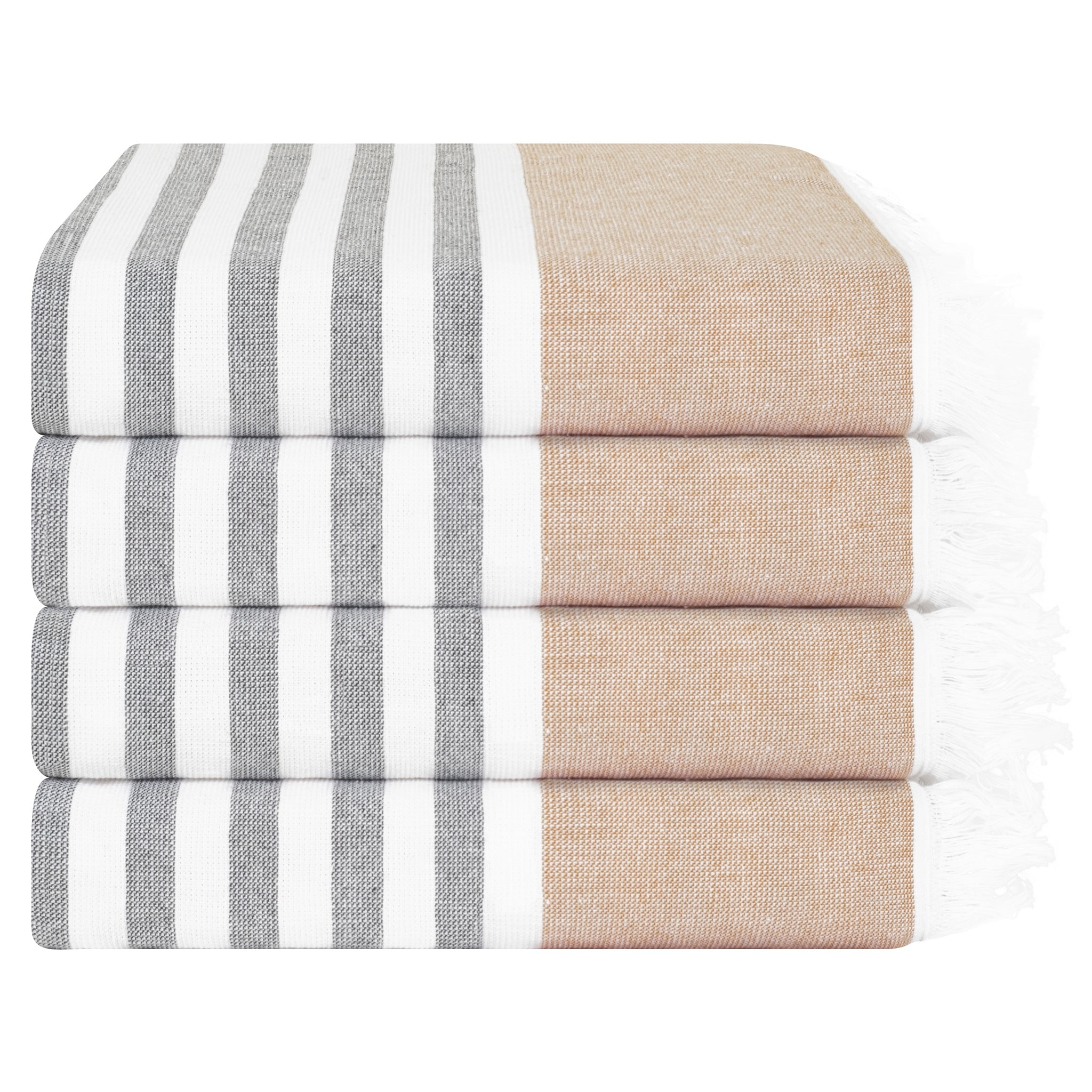 4 Packed Terry Peshtemal and Beach Towel, Mediterranean 100% Cotton Turkish Towels, Premium Peshtemals, 35" x 60", Modern &amp; Traditional Turkish Bath Towels, Brown 3