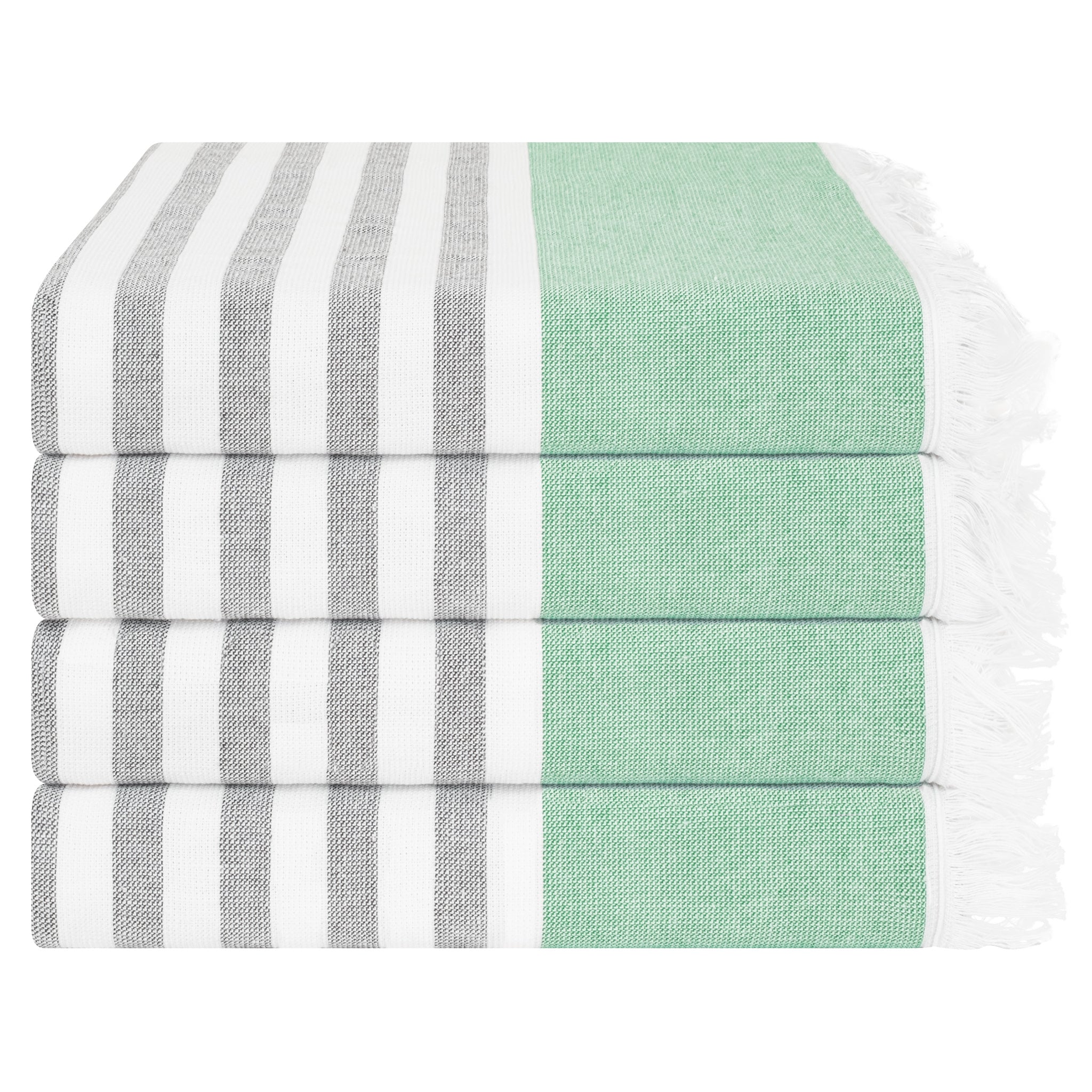 4 Packed Terry Peshtemal and Beach Towel, Mediterranean 100% Cotton Turkish Towels, Premium Peshtemals, 35" x 60", Modern &amp; Traditional Turkish Bath Towels, Green 3