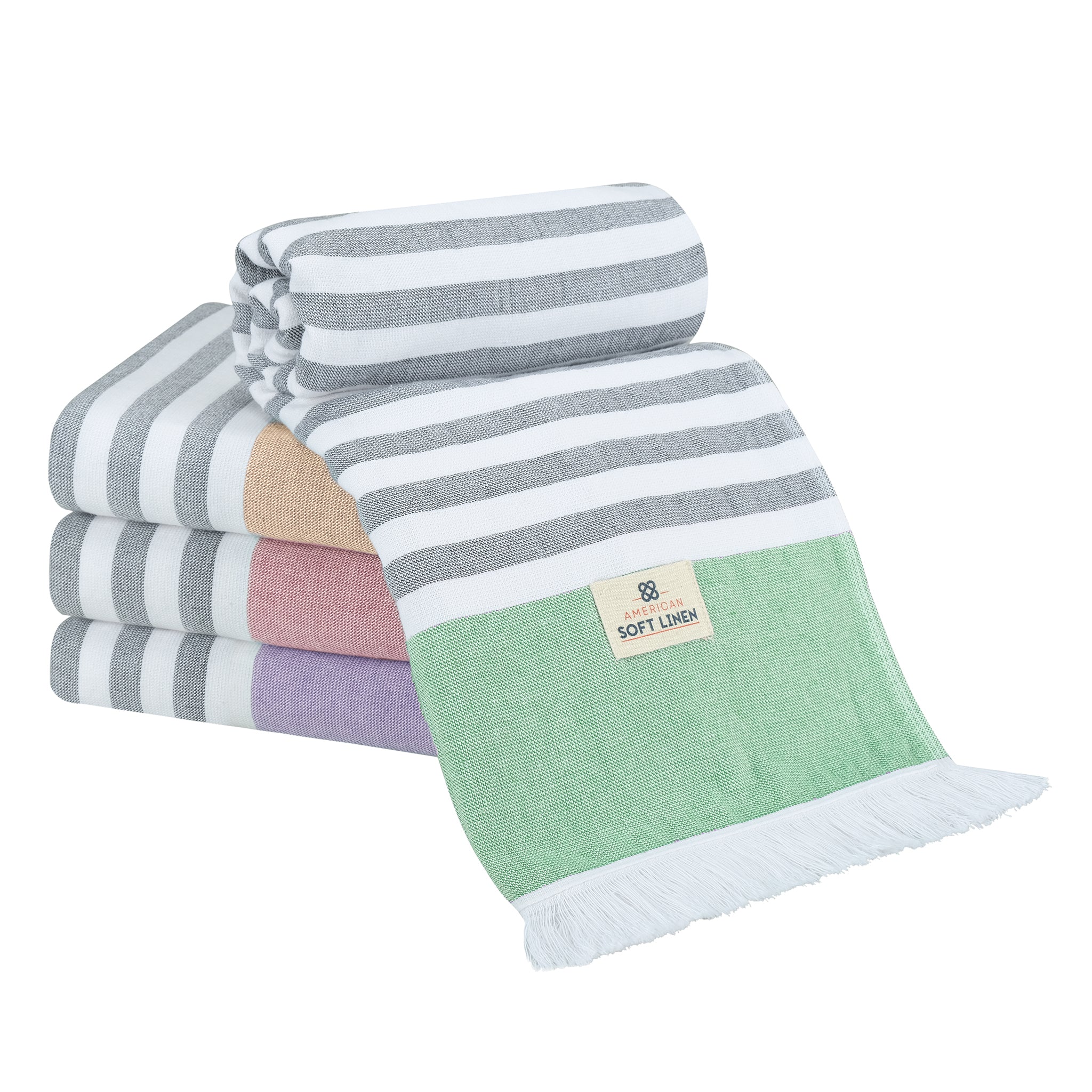 4 Packed Terry Peshtemal and Beach Towel, Mediterranean 100% Cotton Turkish Towels, Premium Peshtemals, 35" x 60", Modern &amp; Traditional Turkish Bath Towels, Mix Colored 1