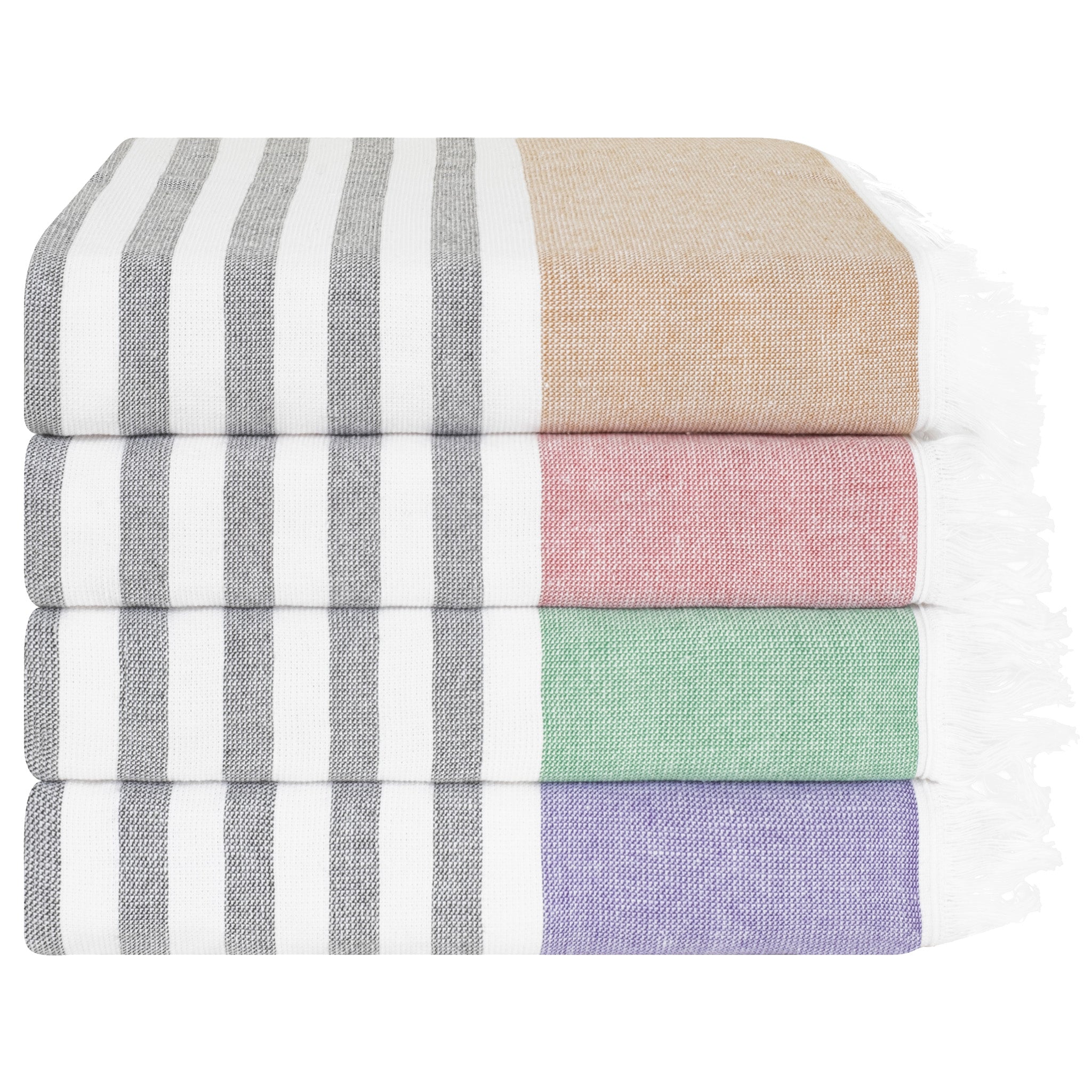 4 Packed 100% Cotton Terry Peshtemal & Beach Towel Mixed Color-01