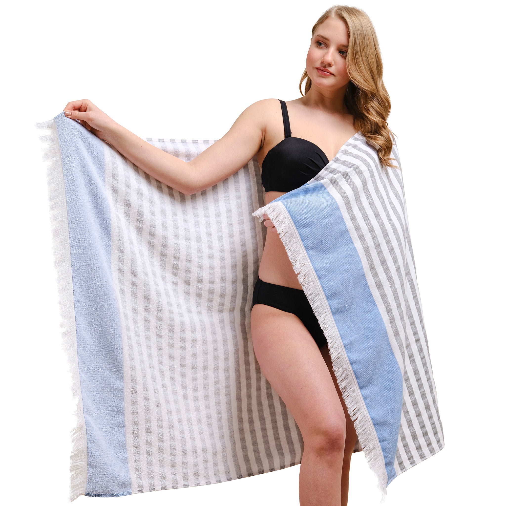 4 Packed Terry Peshtemal and Beach Towel, Mediterranean 100% Cotton Turkish Towels, Premium Peshtemals, 35" x 60", Modern &amp; Traditional Turkish Bath Towels, Navy Blue 2