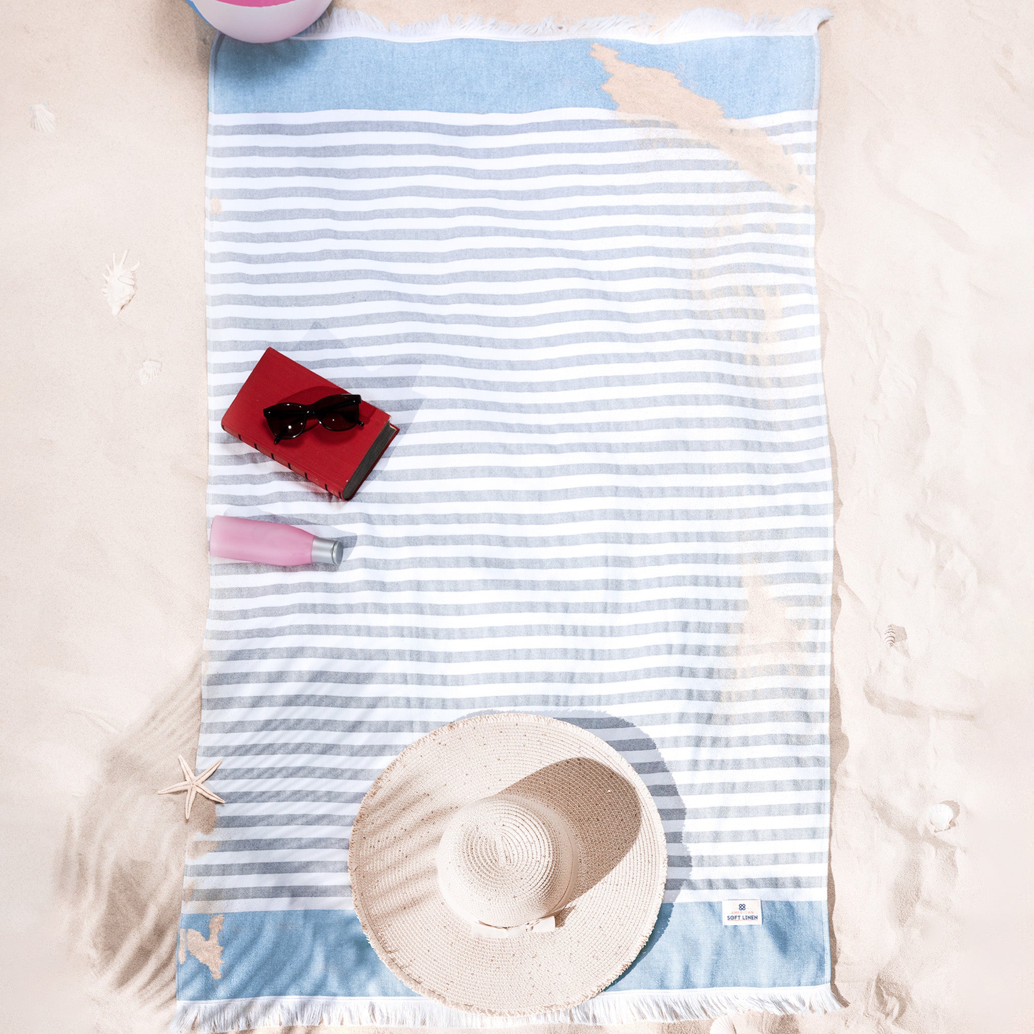 4 Packed Terry Peshtemal and Beach Towel, Mediterranean 100% Cotton Turkish Towels, Premium Peshtemals, 35" x 60", Modern &amp; Traditional Turkish Bath Towels, Navy Blue 7