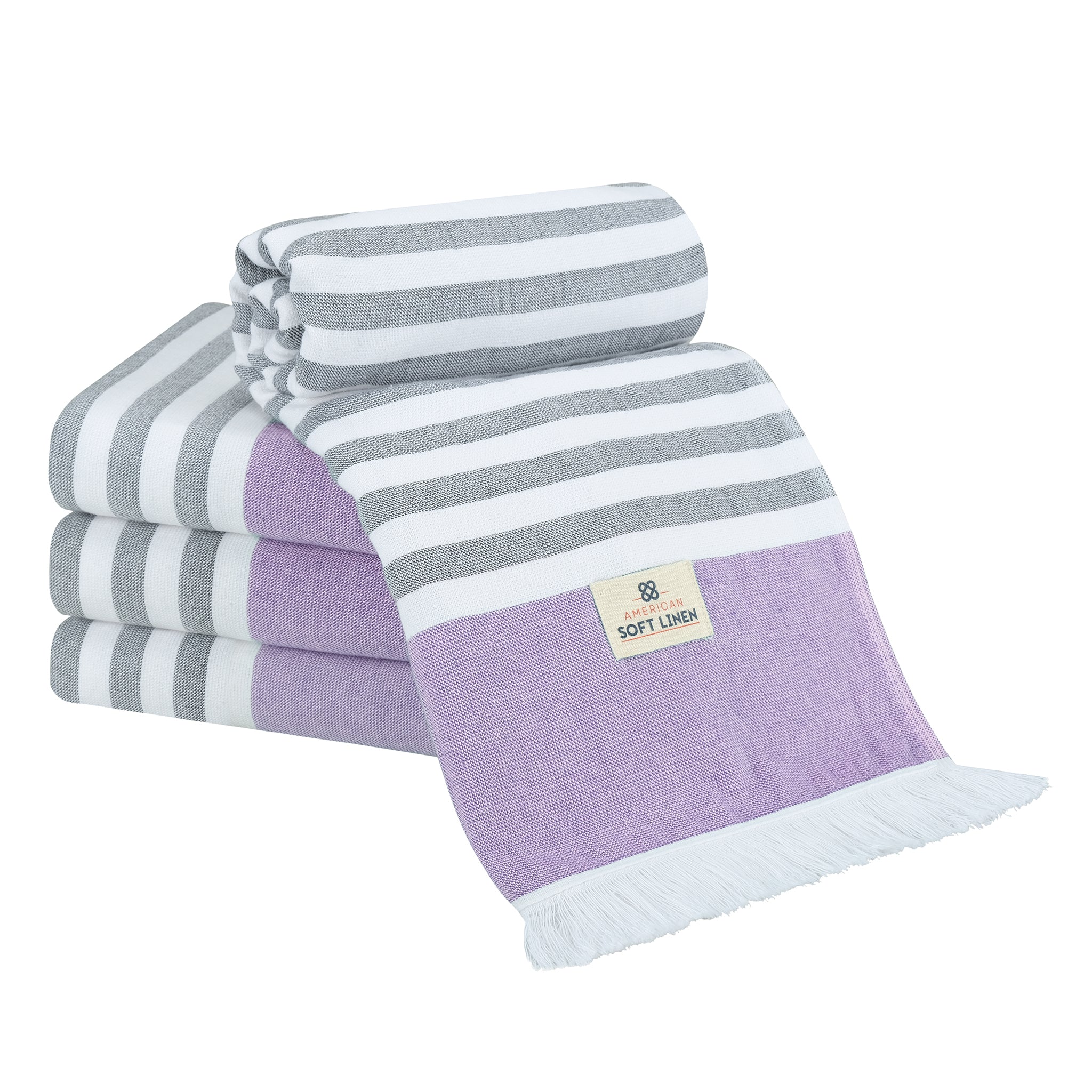 4 Packed Terry Peshtemal and Beach Towel, Mediterranean 100% Cotton Turkish Towels, Premium Peshtemals, 35" x 60", Modern &amp; Traditional Turkish Bath Towels, Purple 1