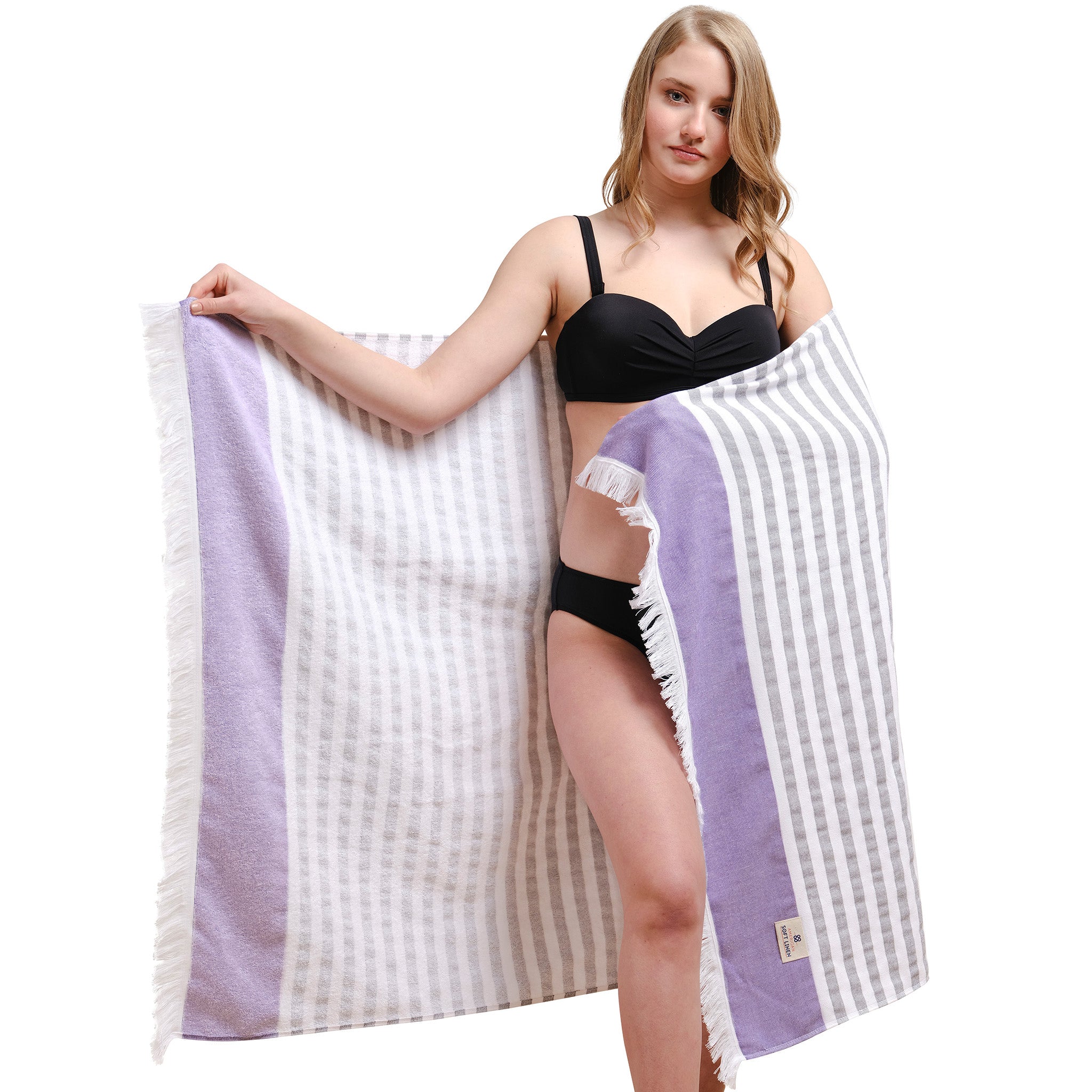 4 Packed Terry Peshtemal and Beach Towel, Mediterranean 100% Cotton Turkish Towels, Premium Peshtemals, 35" x 60", Modern &amp; Traditional Turkish Bath Towels, Purple 2