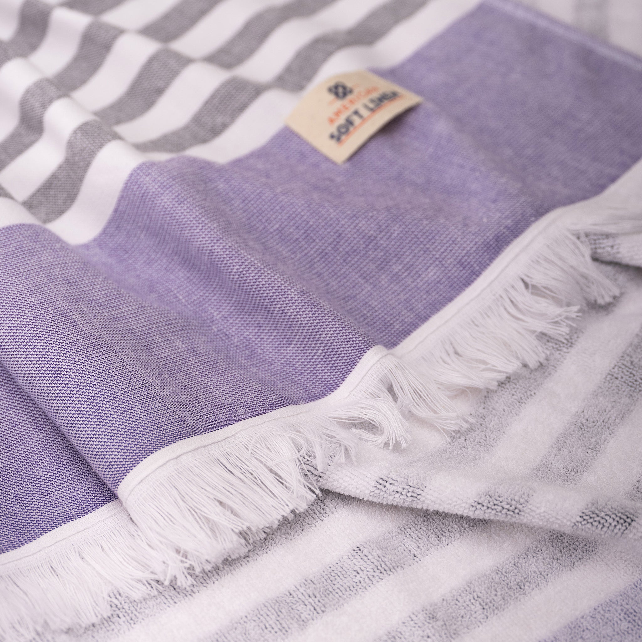 4 Packed Terry Peshtemal and Beach Towel, Mediterranean 100% Cotton Turkish Towels, Premium Peshtemals, 35" x 60", Modern &amp; Traditional Turkish Bath Towels, Purple 6