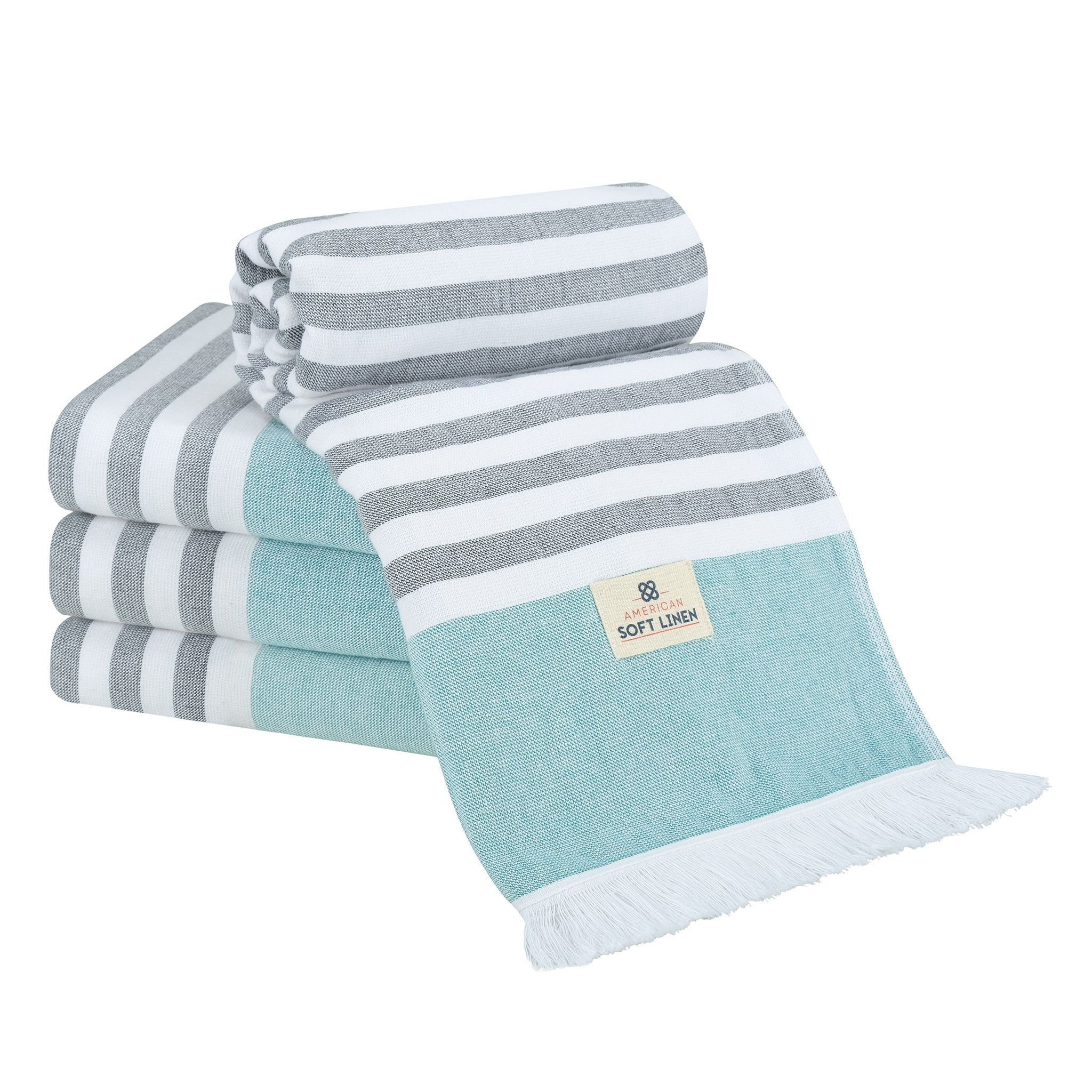 4 Packed Terry Peshtemal and Beach Towel, Mediterranean 100% Cotton Turkish Towels, Premium Peshtemals, 35" x 60", Modern &amp; Traditional Turkish Bath Towels, Sky Blue 1