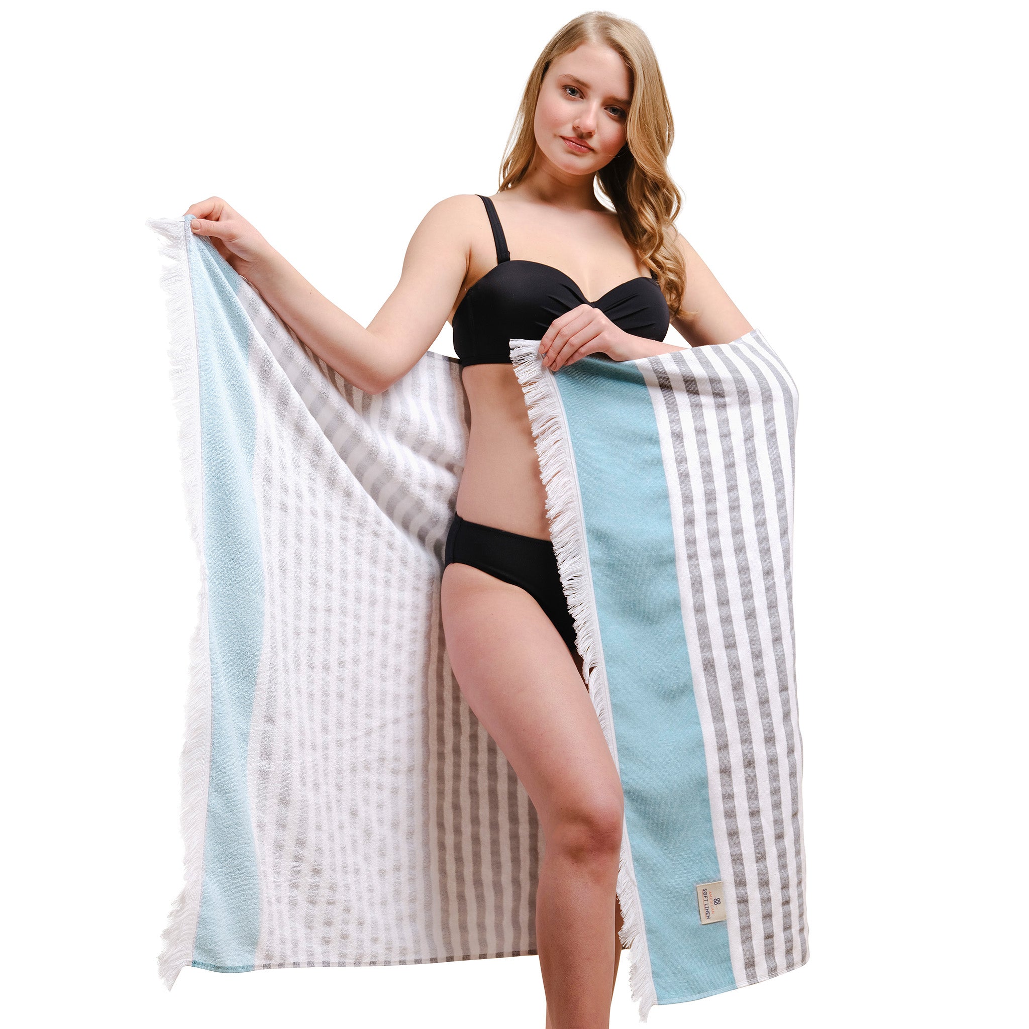 4 Packed Terry Peshtemal and Beach Towel, Mediterranean 100% Cotton Turkish Towels, Premium Peshtemals, 35" x 60", Modern &amp; Traditional Turkish Bath Towels, Sky Blue 2