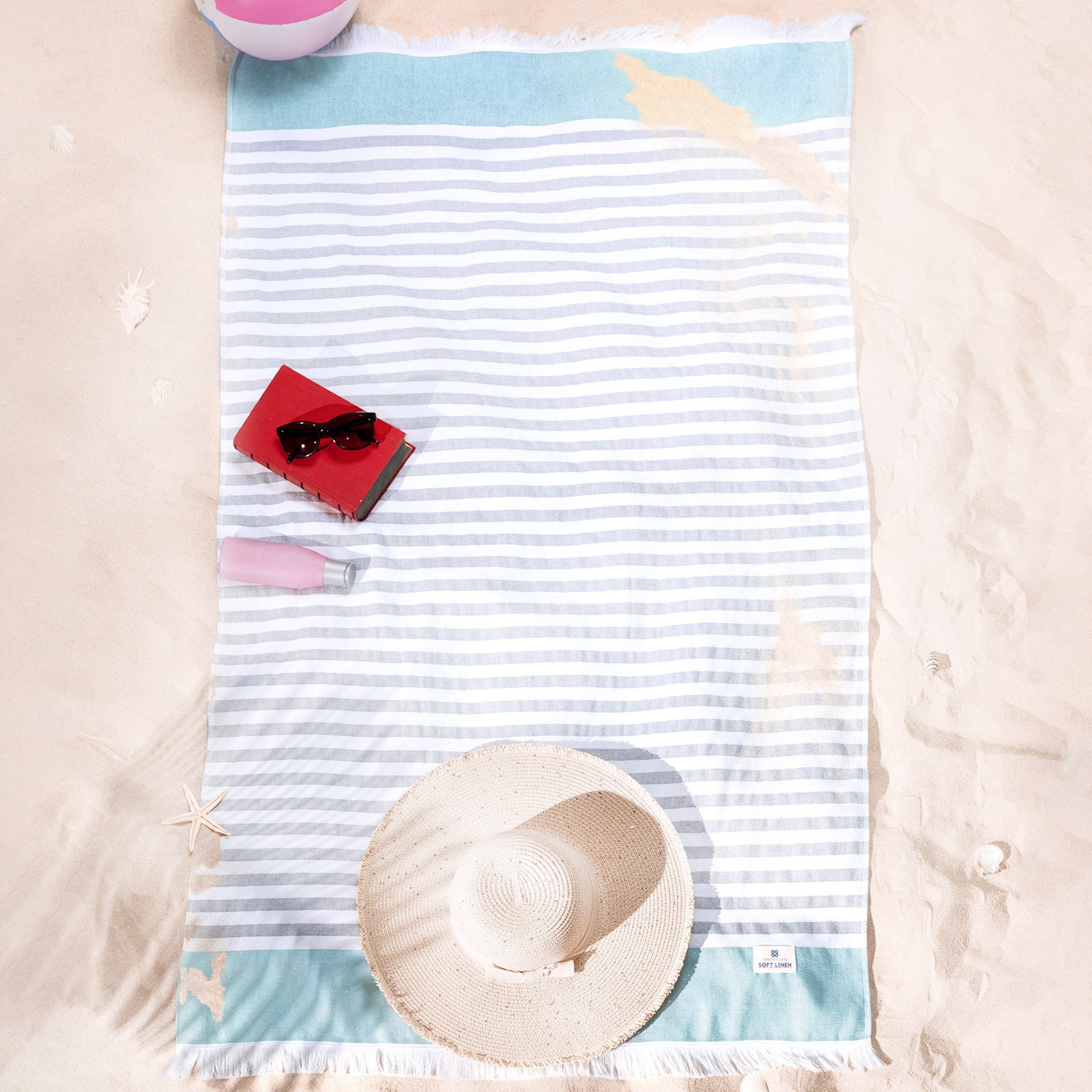 4 Packed Terry Peshtemal and Beach Towel, Mediterranean 100% Cotton Turkish Towels, Premium Peshtemals, 35" x 60", Modern &amp; Traditional Turkish Bath Towels, Sky Blue 7