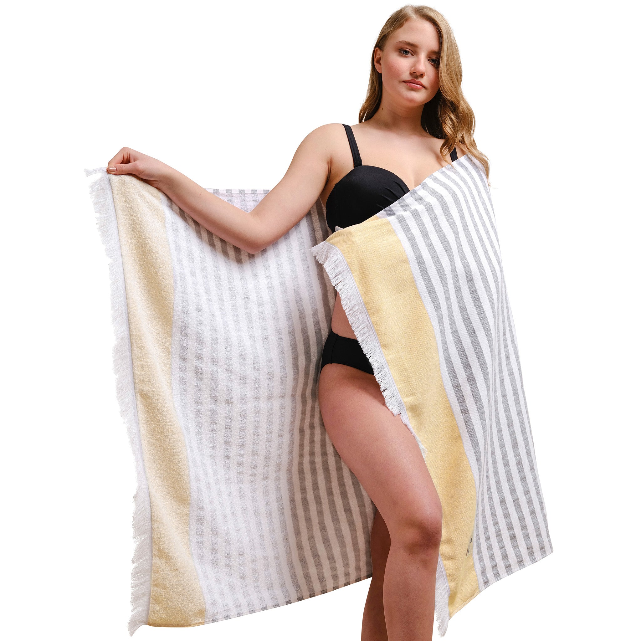4 Packed Terry Peshtemal and Beach Towel, Mediterranean 100% Cotton Turkish Towels, Premium Peshtemals, 35" x 60", Modern &amp; Traditional Turkish Bath Towels, Yellow 2