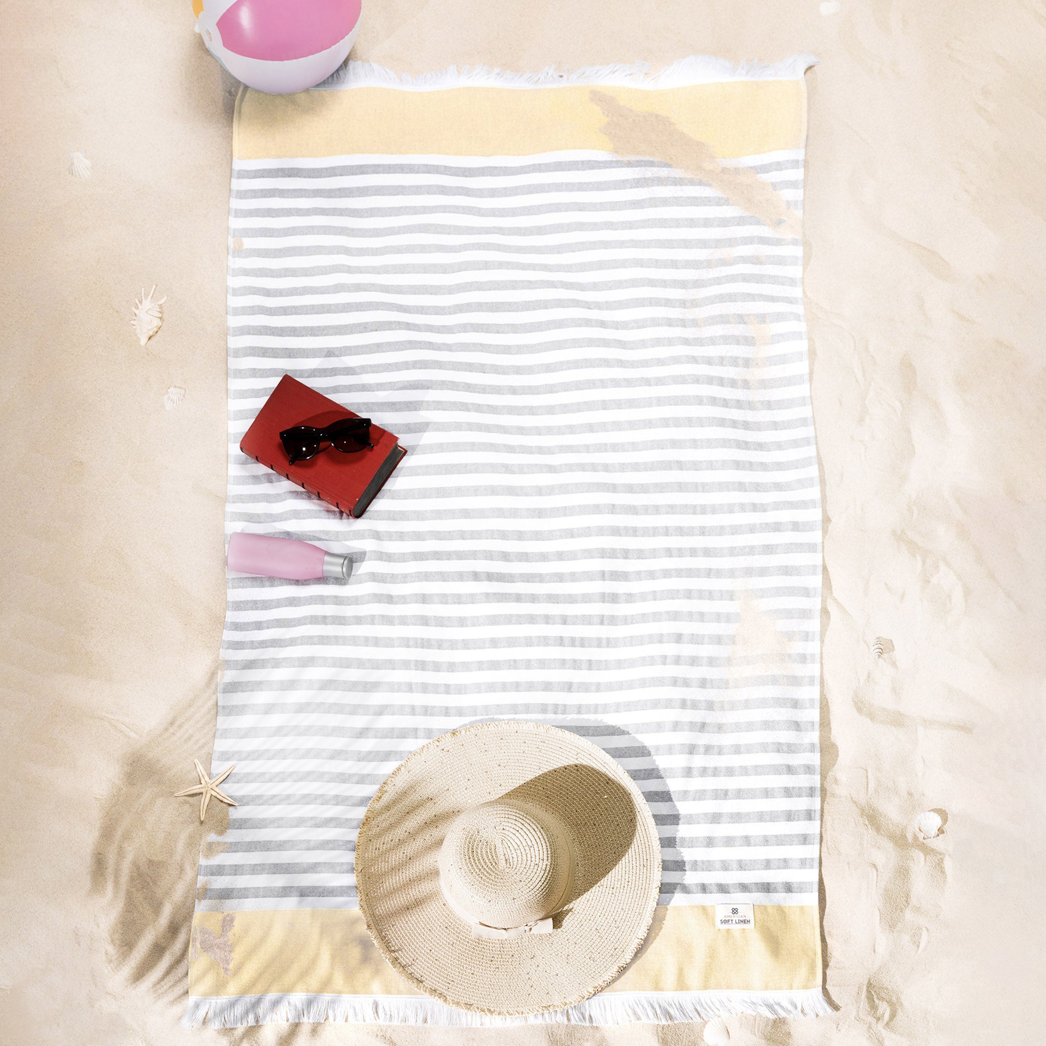 4 Packed Terry Peshtemal and Beach Towel, Mediterranean 100% Cotton Turkish Towels, Premium Peshtemals, 35" x 60", Modern &amp; Traditional Turkish Bath Towels, Yellow 7