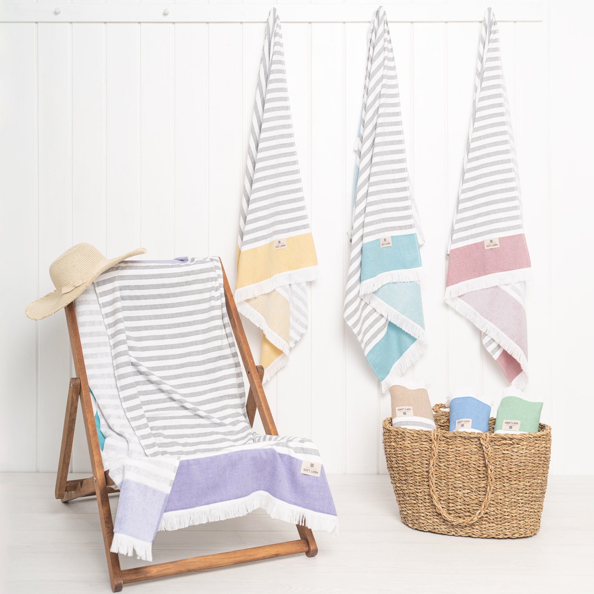 4 Packed Terry Peshtemal and Beach Towel, Mediterranean 100% Cotton Turkish Towels, Premium Peshtemals, 35" x 60", Modern &amp; Traditional Turkish Bath Towels, Yellow 8