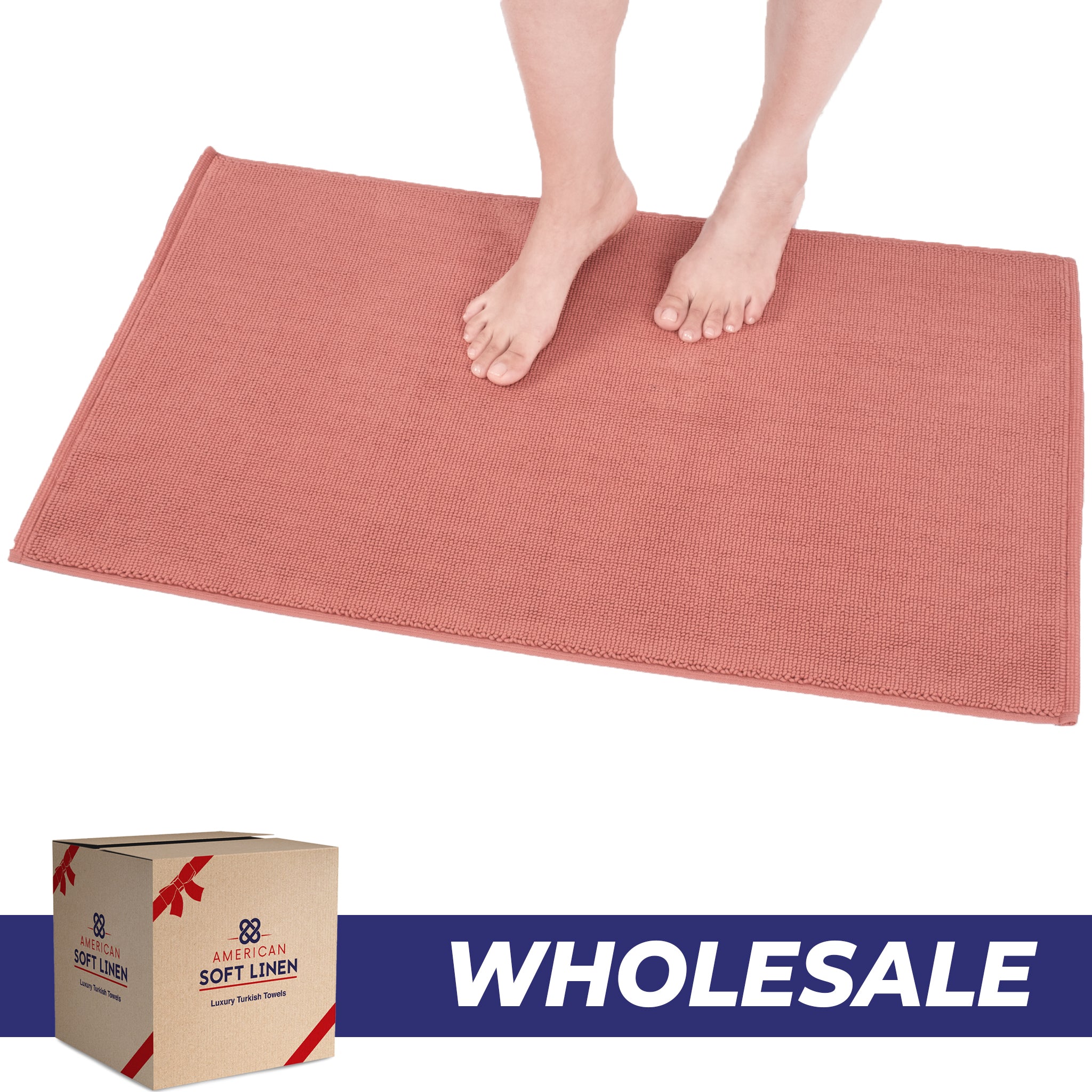 American Soft Linen 100% Cotton Bath Mat Rugs, 20x34 inches with Silicone Backing, Soft Absorbent Grip-Enhanced Bath Mats for Bathroom - 35 Set Case Pack