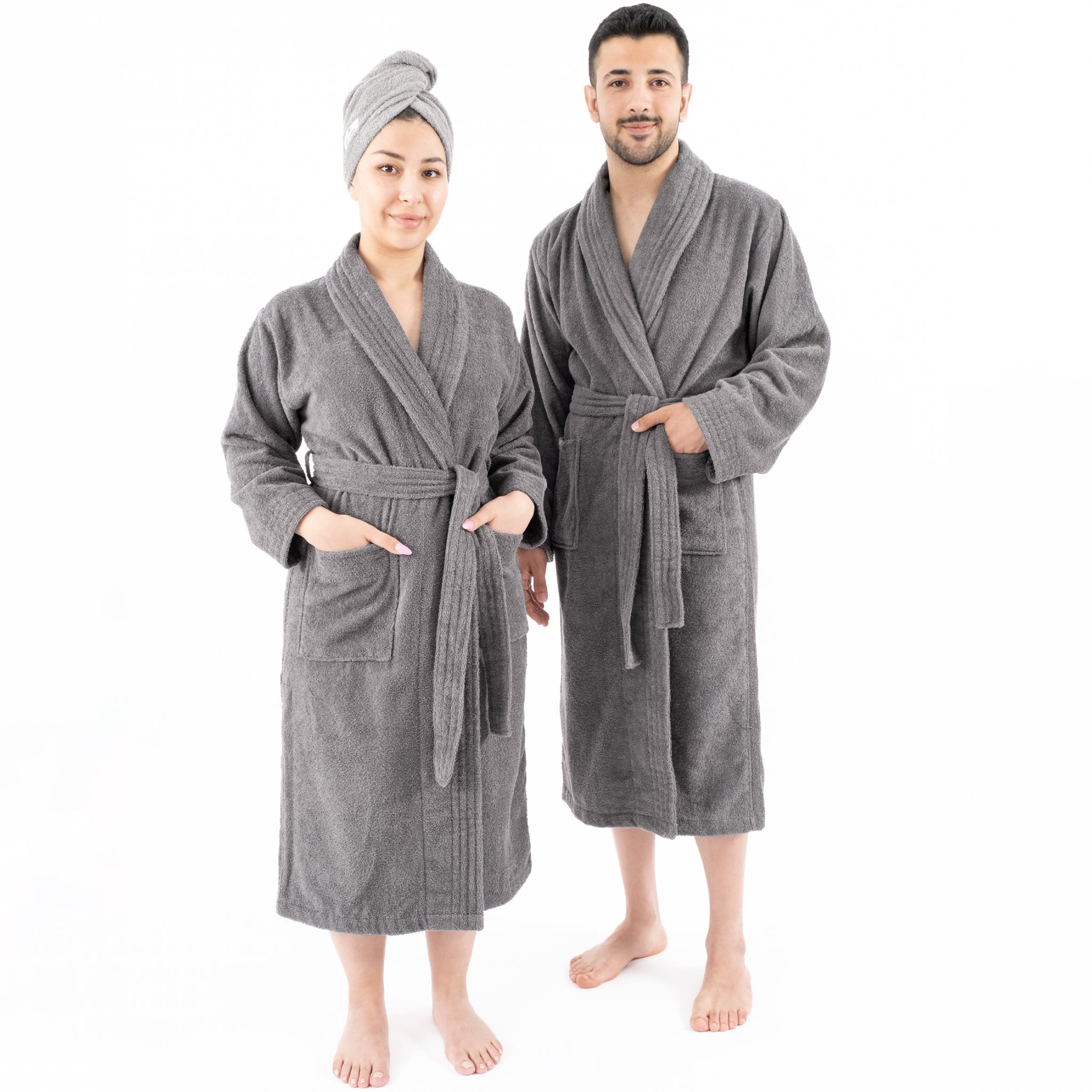 American Soft Linen 100% Cotton Bathrobes for Women and Men, Soft, Lightweight, Gray L-XL, 1