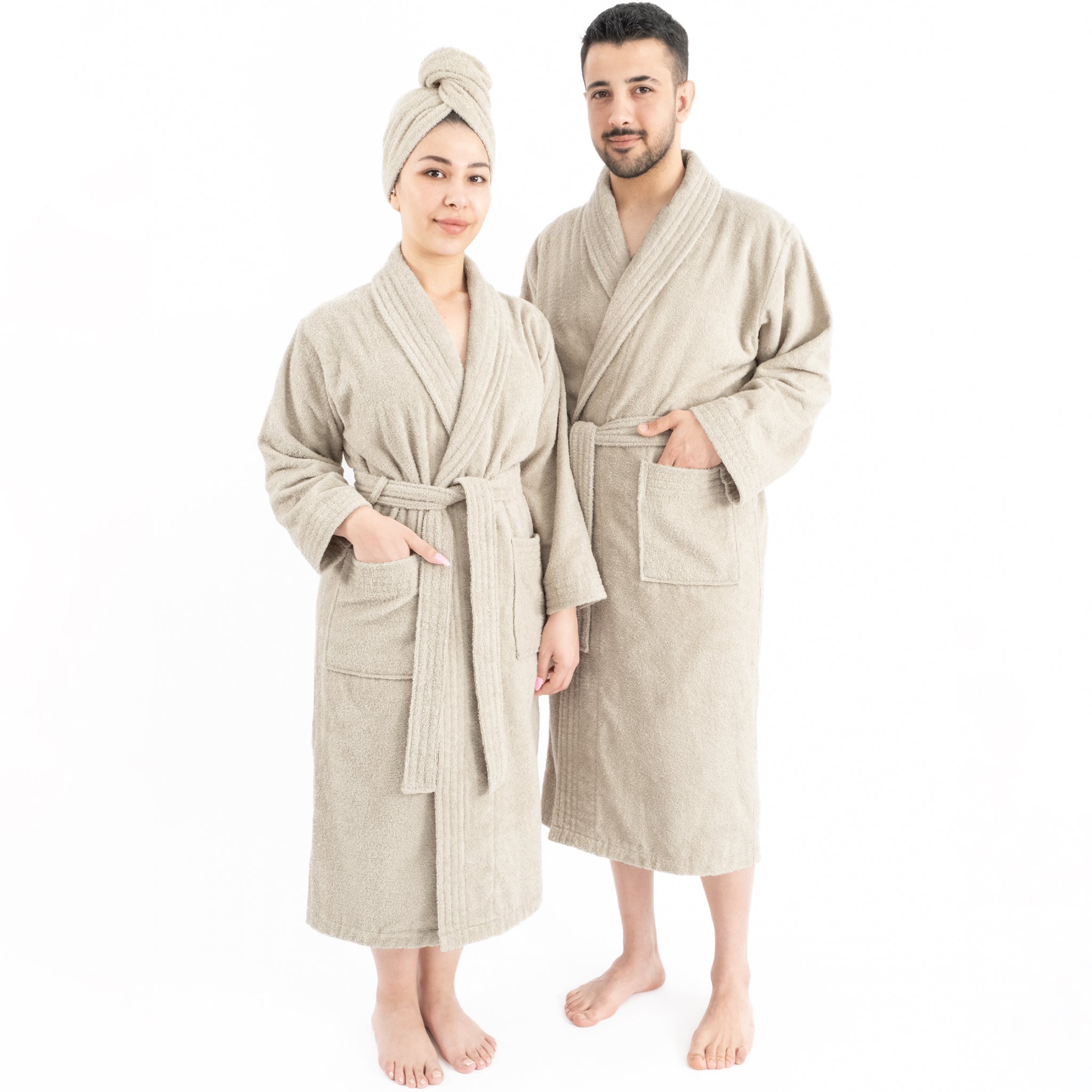 American Soft Linen 100% Cotton Bathrobes for Women and Men, Soft, Lightweight, Wholesale Bathrobes Beige L-XL, 1