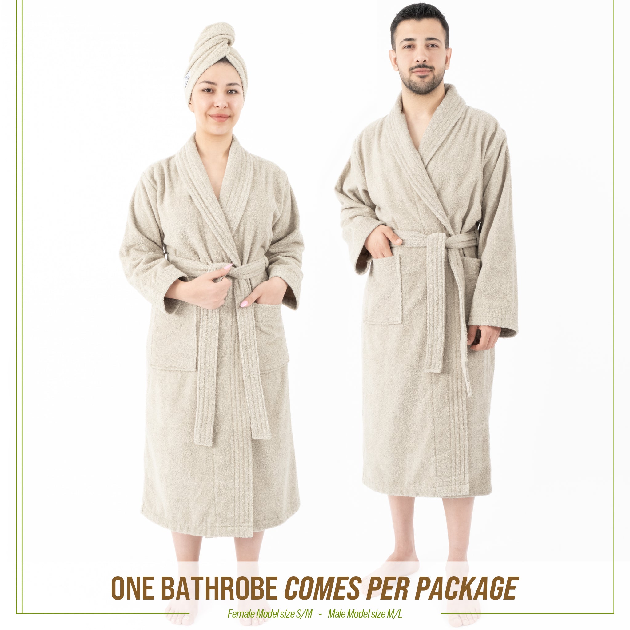 American Soft Linen 100% Cotton Bathrobes for Women and Men, Soft, Lightweight, Wholesale Bathrobes Beige L-XL, 3