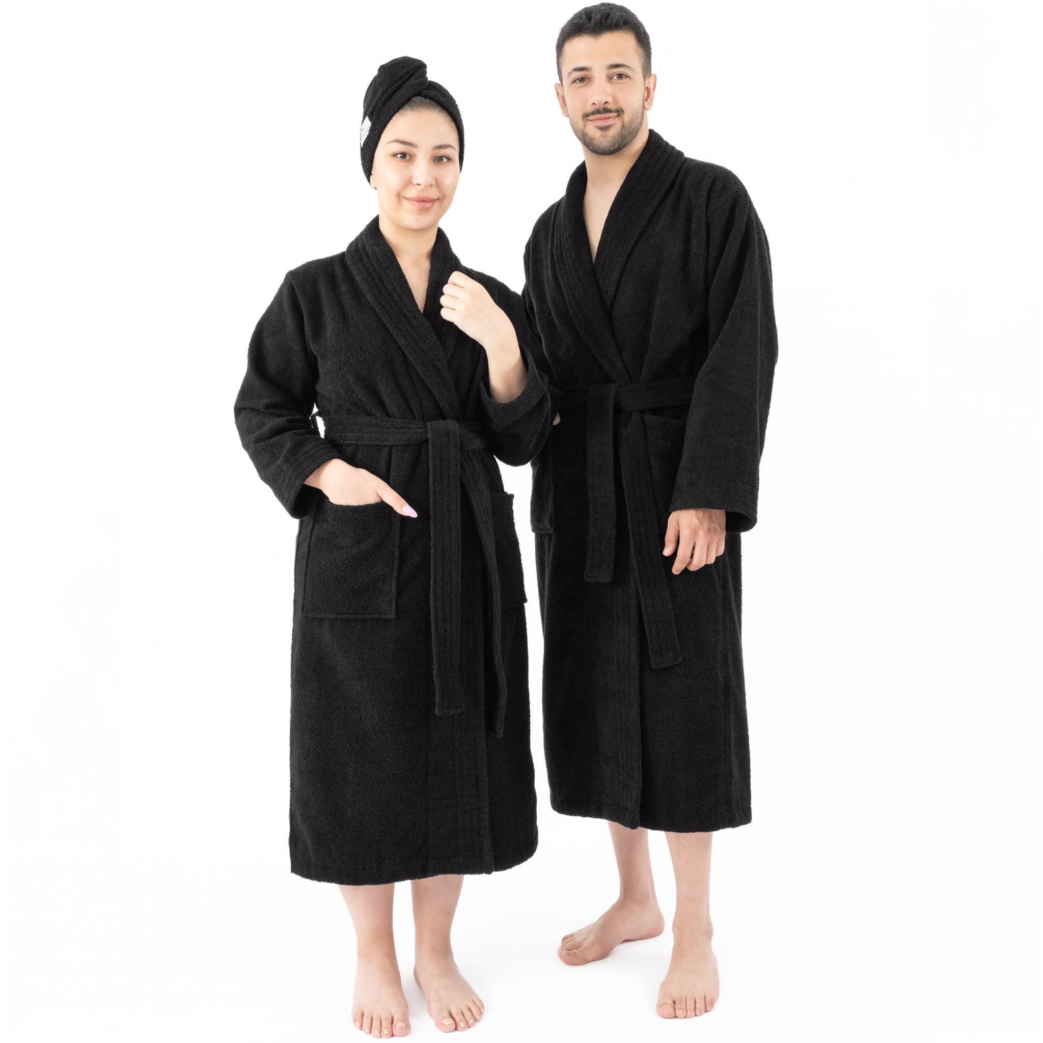 American Soft Linen 100% Cotton Bathrobes for Women and Men, Soft, Lightweight, Black L-XL, 1