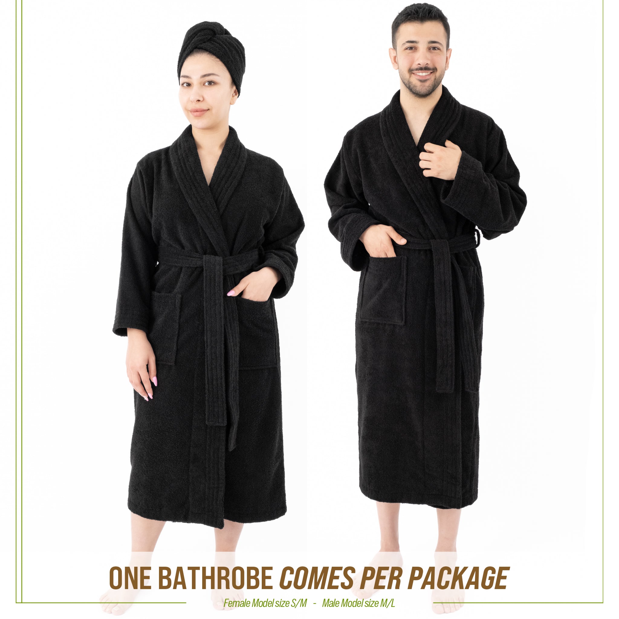 American Soft Linen 100% Cotton Bathrobes for Women and Men, Soft, Lightweight, Black L-XL, 3