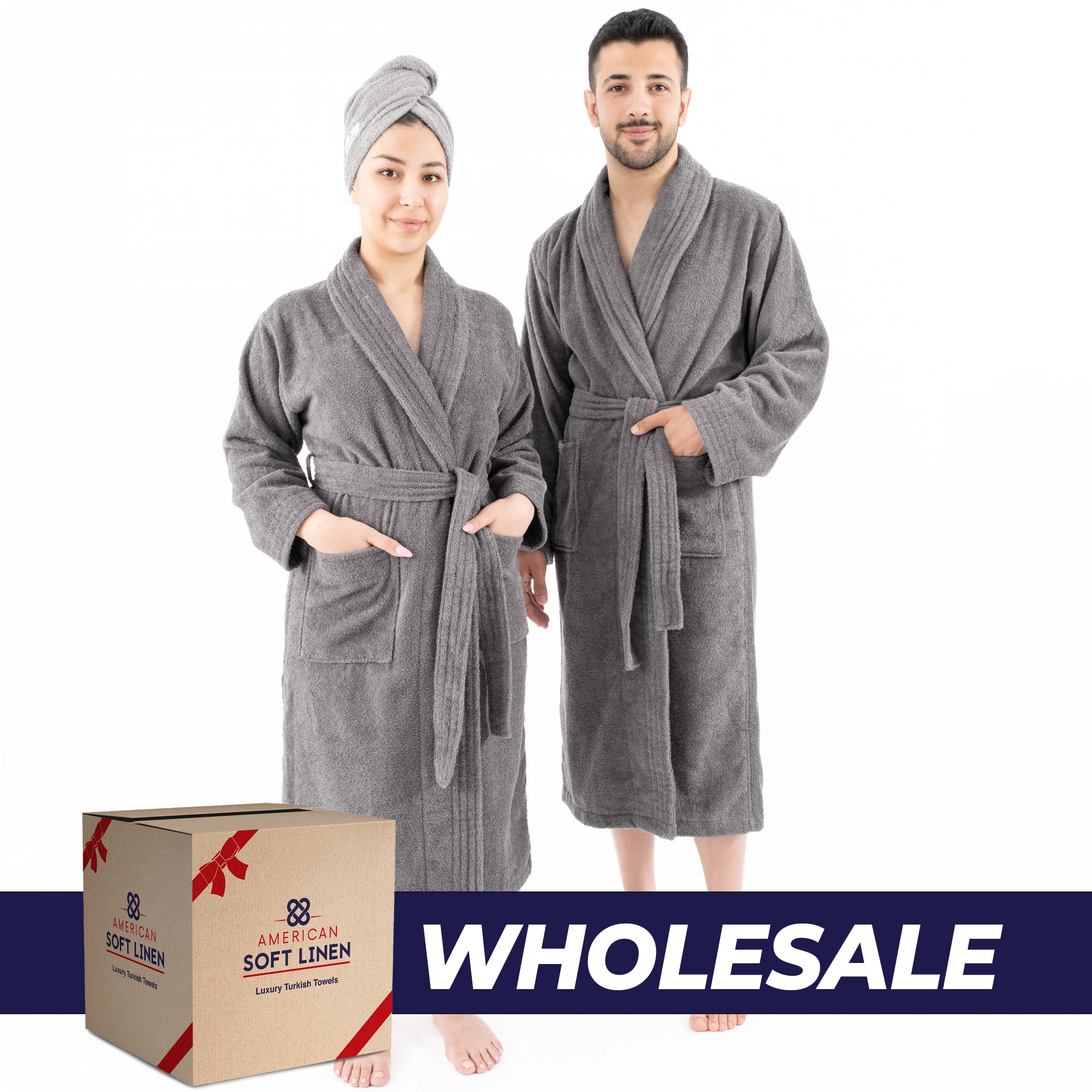 American Soft Linen 100% Cotton Bathrobes for Women and Men, Soft, Lightweight, Wholesale Bathrobes Gray L-XL, 0