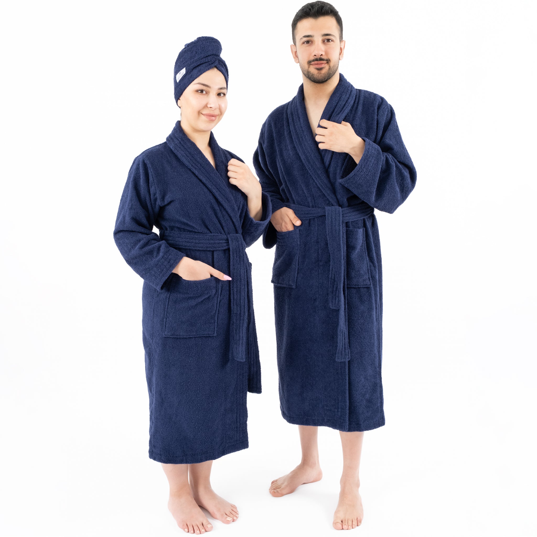 American Soft Linen 100% Cotton Bathrobes for Women and Men, Soft, Lightweight, Wholesale Bathrobes Navy-Blue L-XL, 1